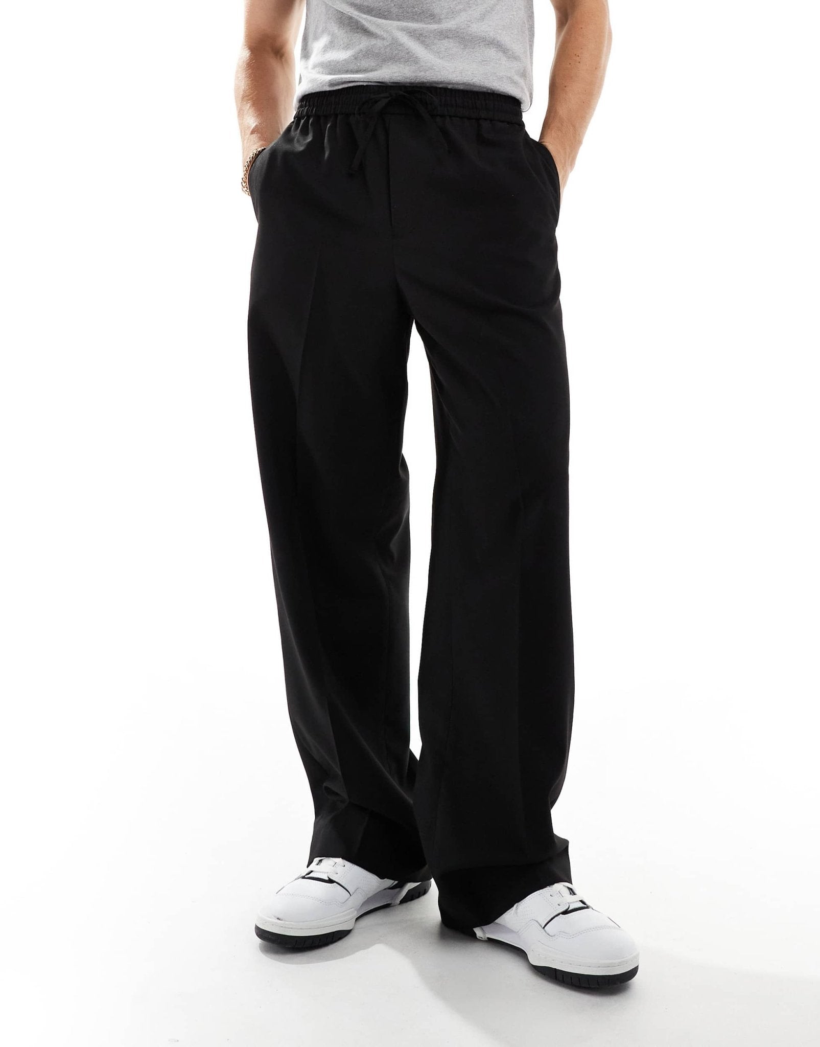 ASOS DESIGN pull on smart wide leg trousers in black - ASOS Sample Sale