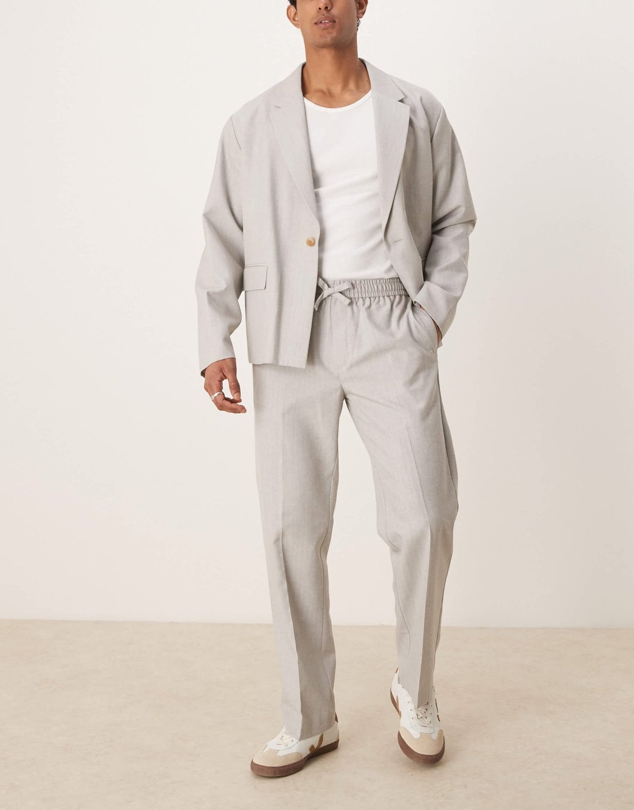 ASOS DESIGN pull on suit trousers with linen in grey texture - ASOS Sample Sale