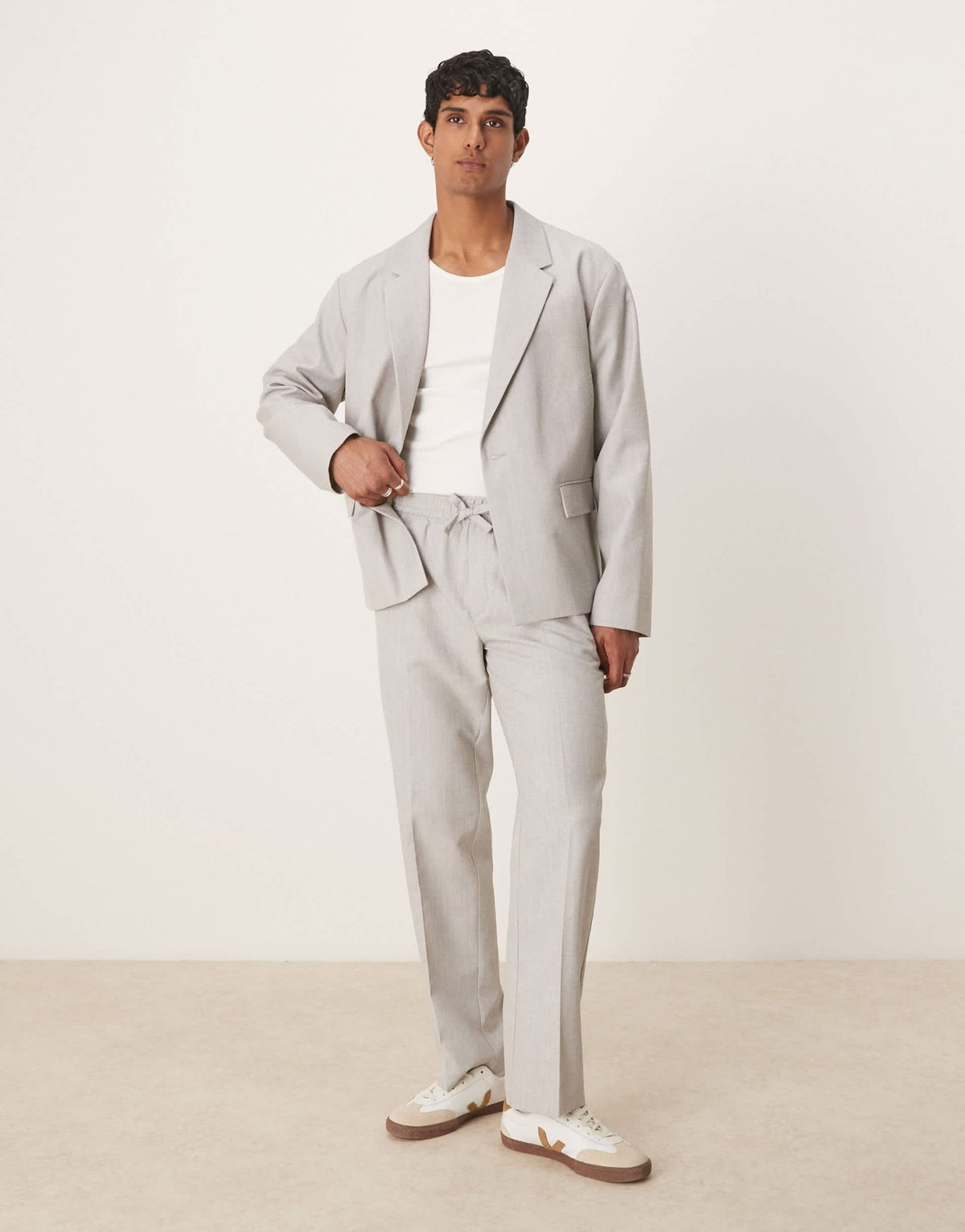 ASOS DESIGN pull on suit trousers with linen in grey texture - ASOS Sample Sale