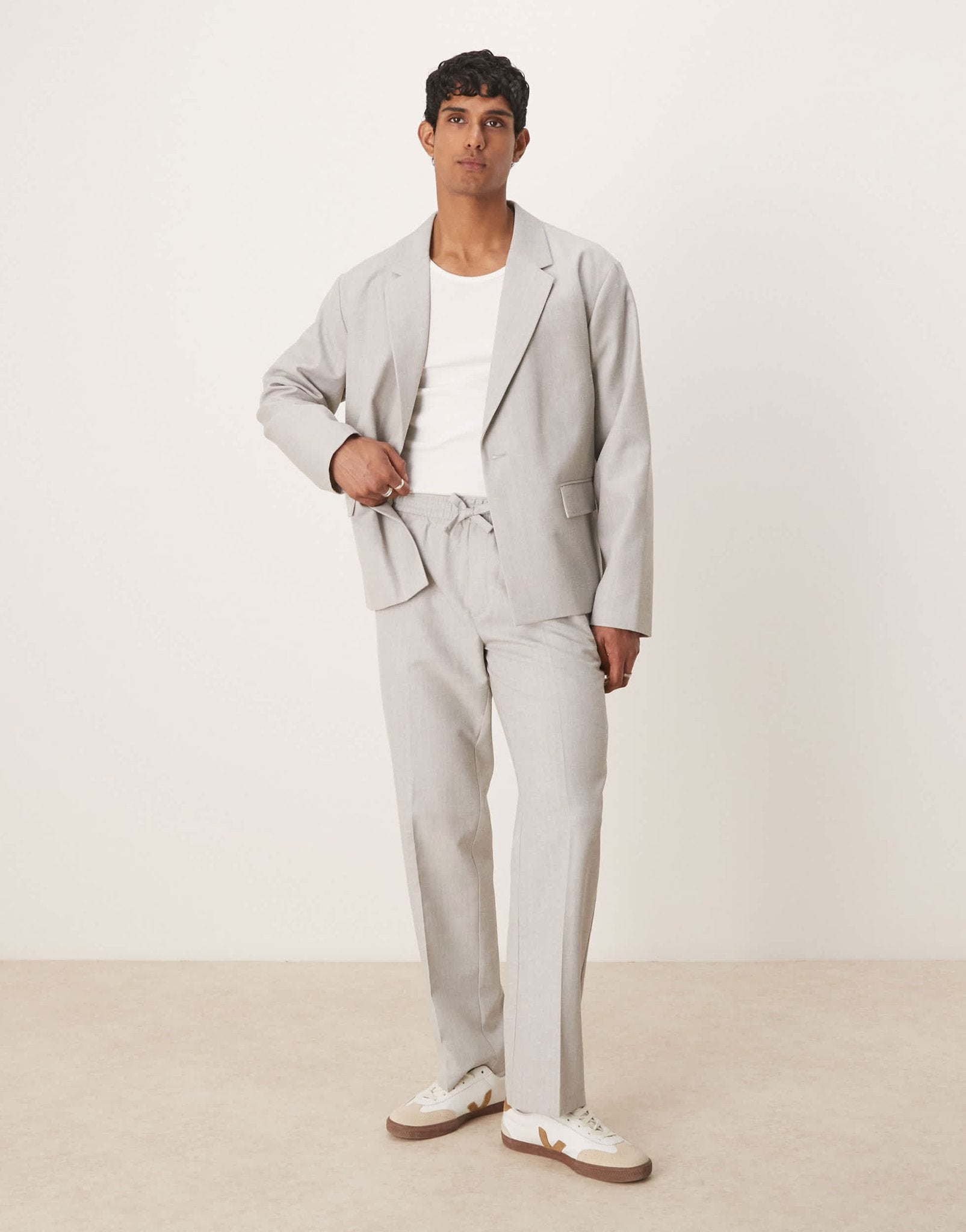 ASOS DESIGN pull on suit trousers with linen in grey texture - ASOS Sample Sale