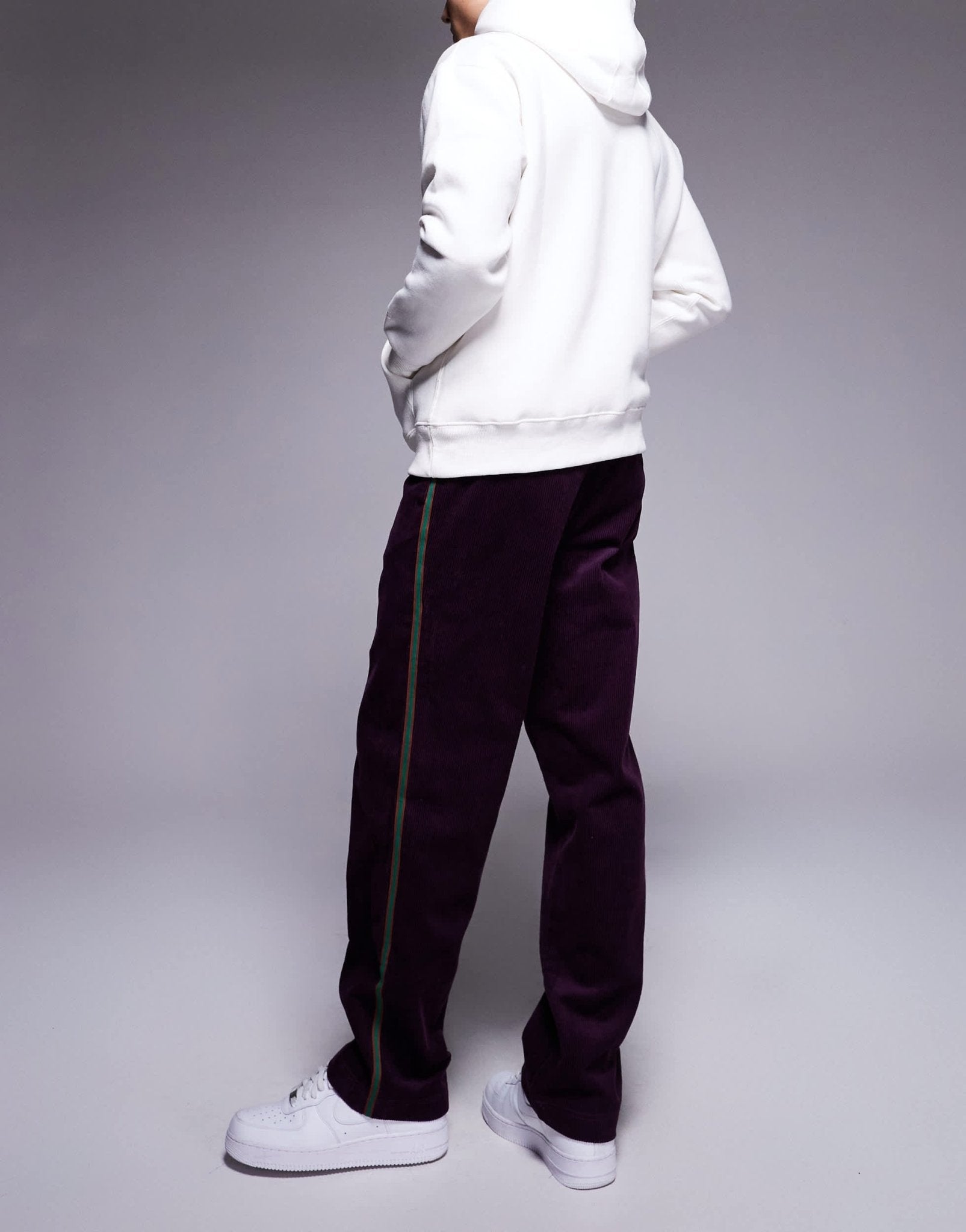 ASOS DESIGN pull on trouser in purple cord with stripe detail - ASOS Sample Sale