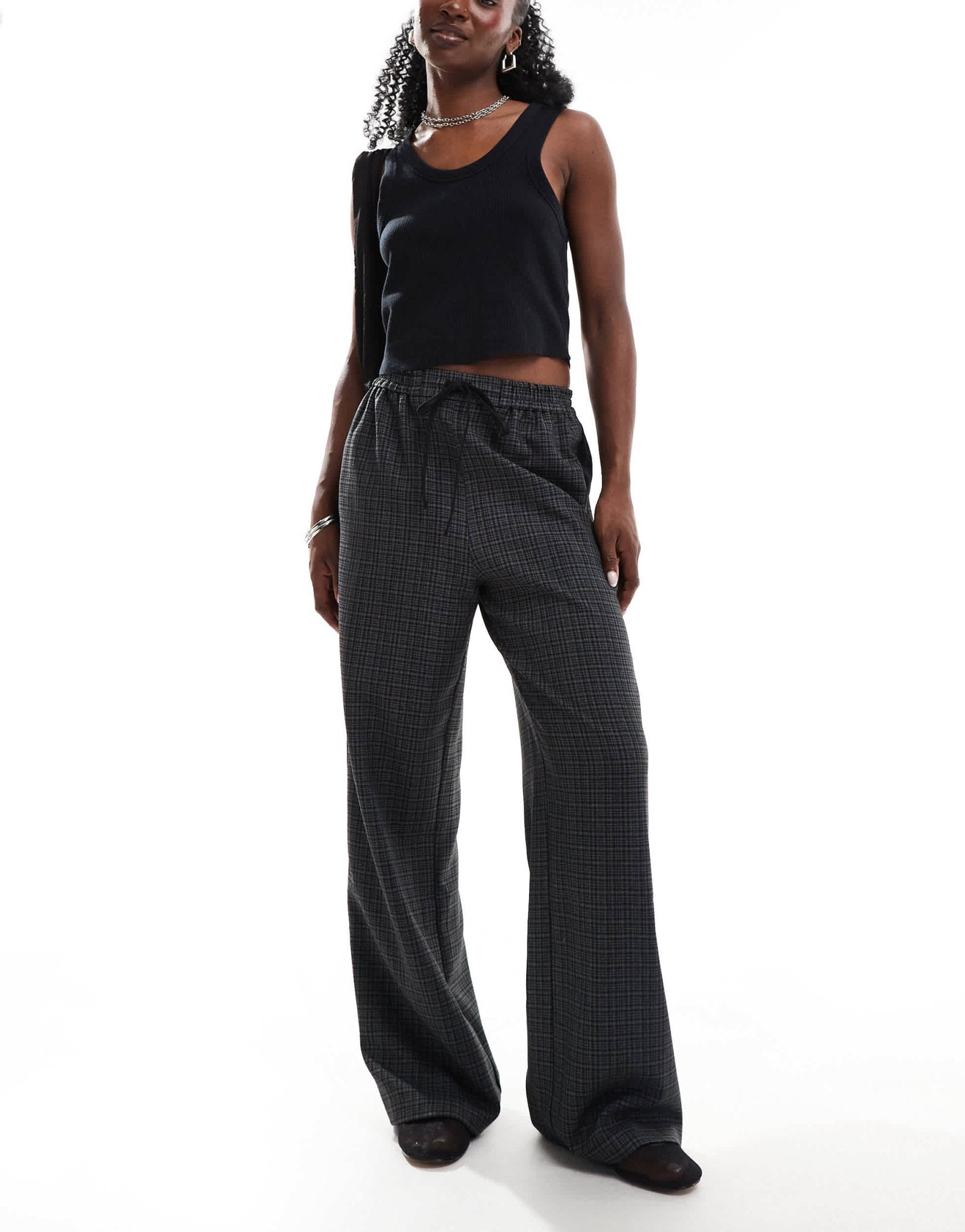 ASOS DESIGN pull on trouser with contrast panel in grey check - ASOS Sample Sale