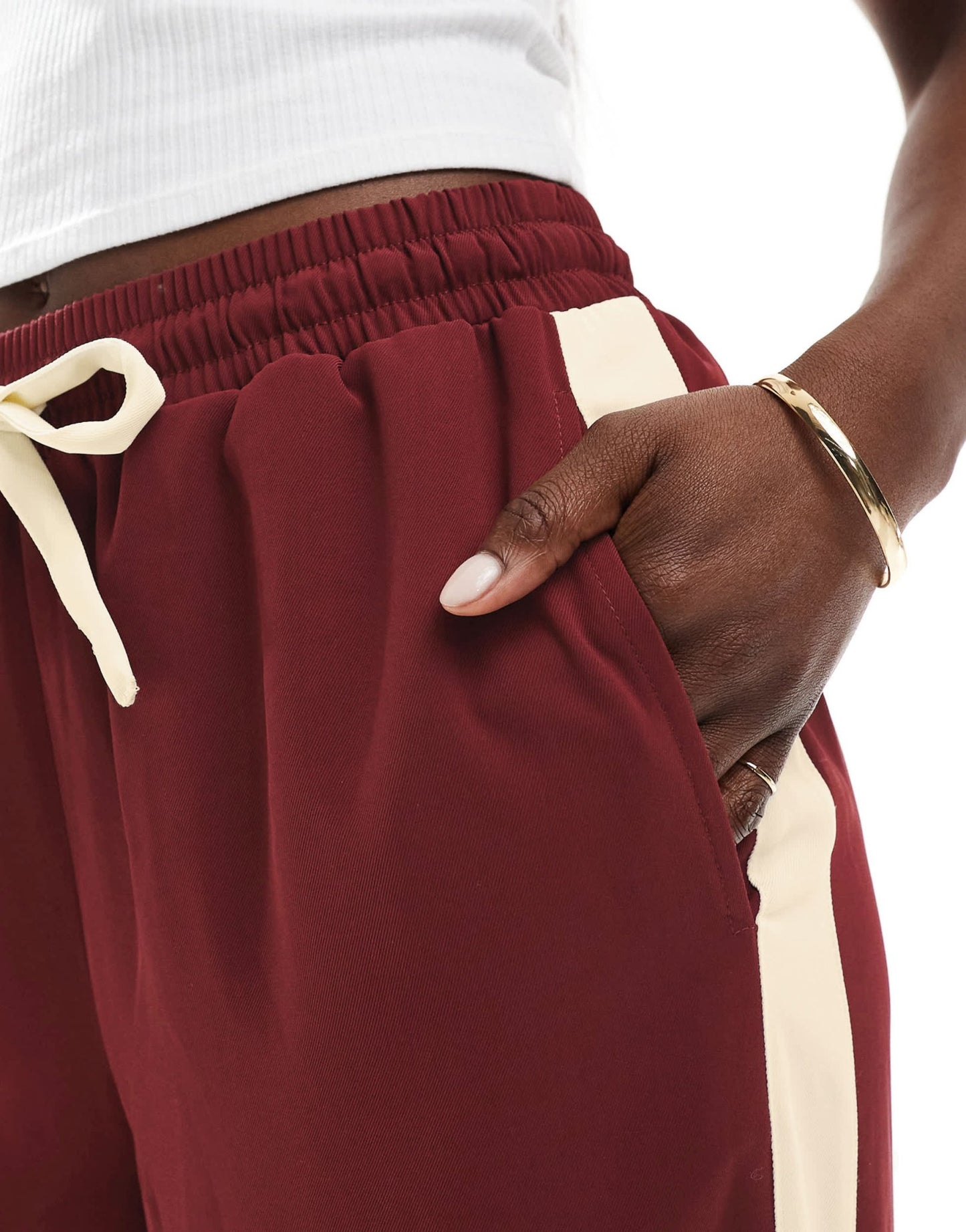 ASOS DESIGN pull on trousers with contrast panel in dark cherry - ASOS Sample Sale