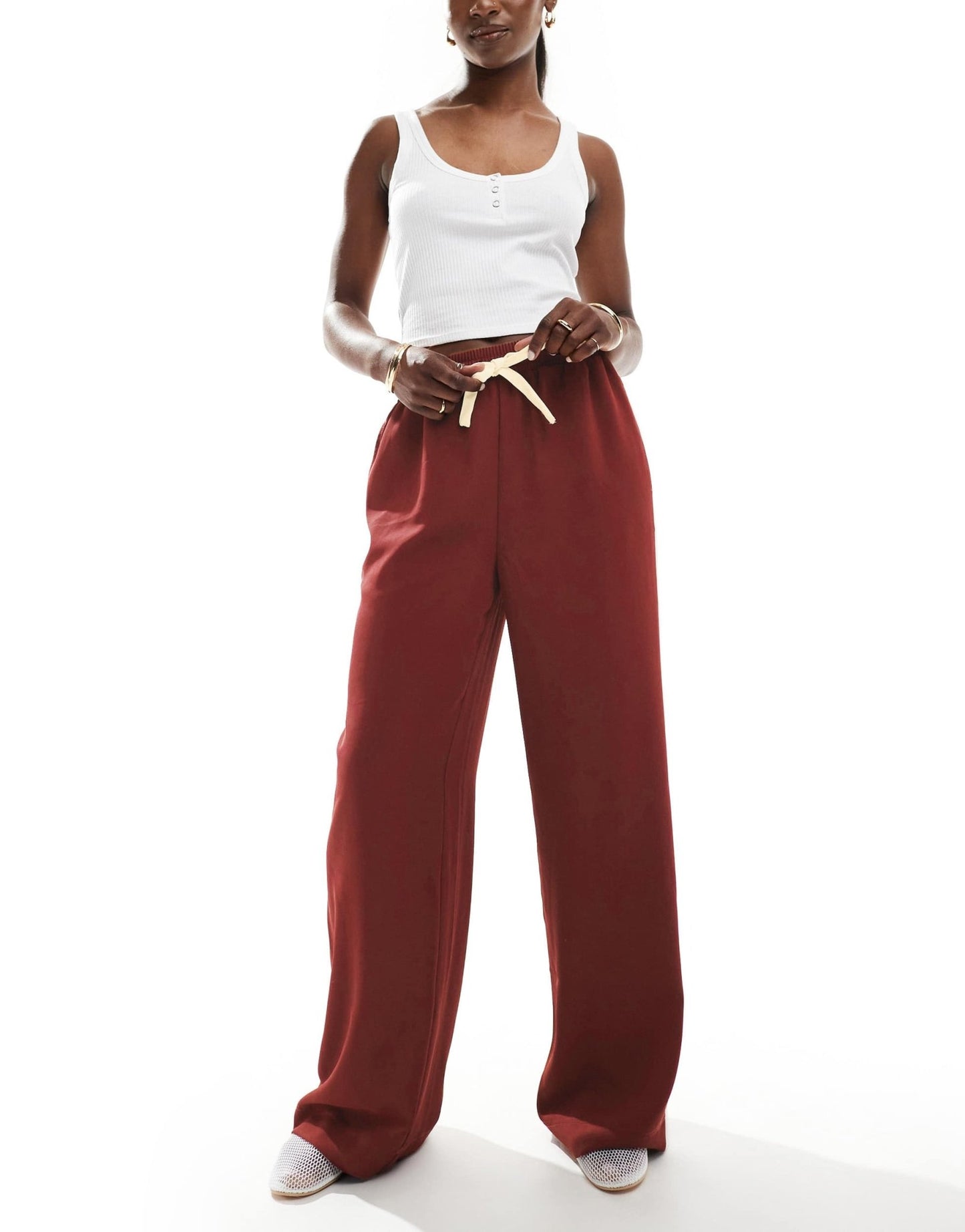 ASOS DESIGN pull on trousers with contrast panel in dark cherry - ASOS Sample Sale