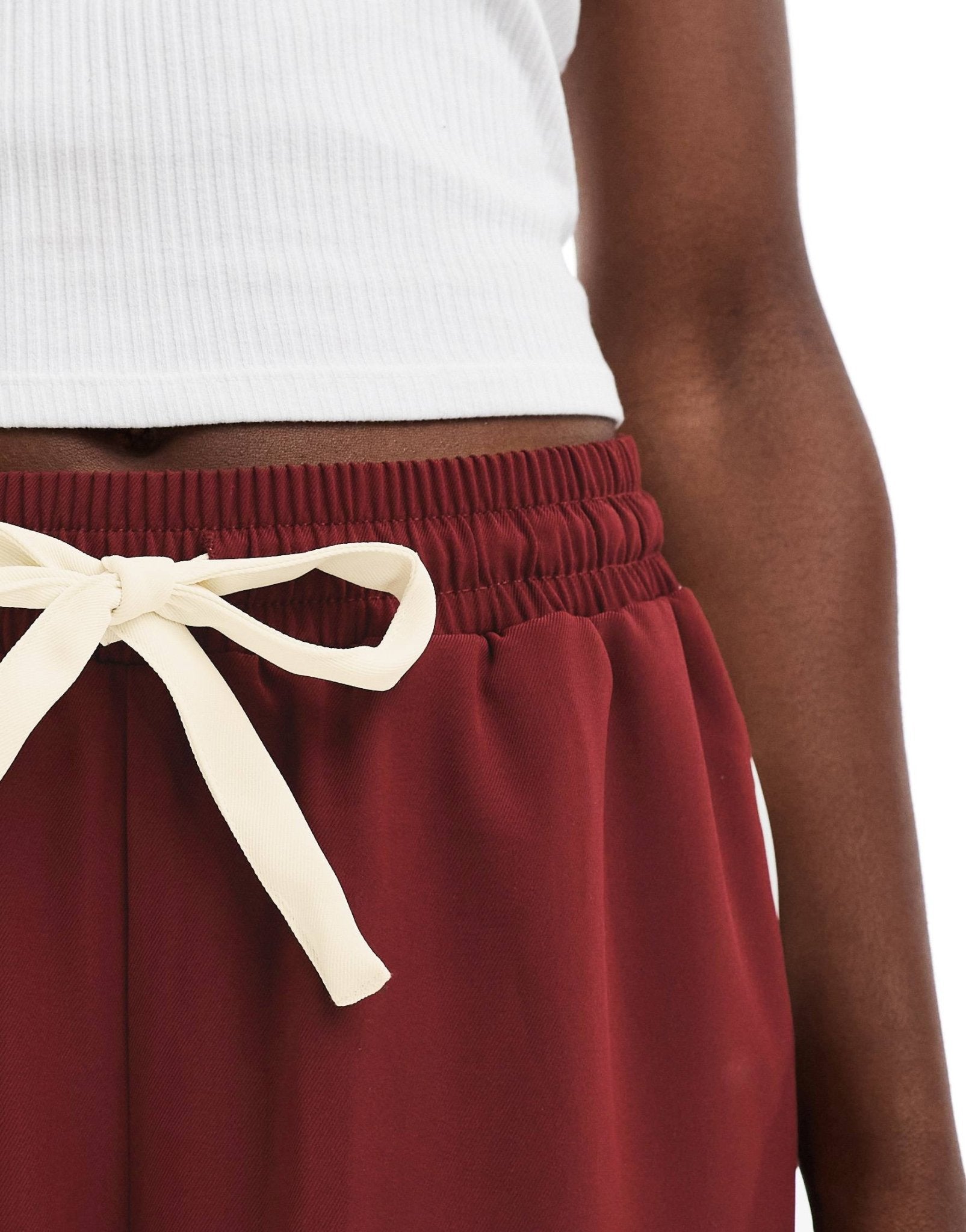 ASOS DESIGN pull on trousers with contrast panel in dark cherry - ASOS Sample Sale