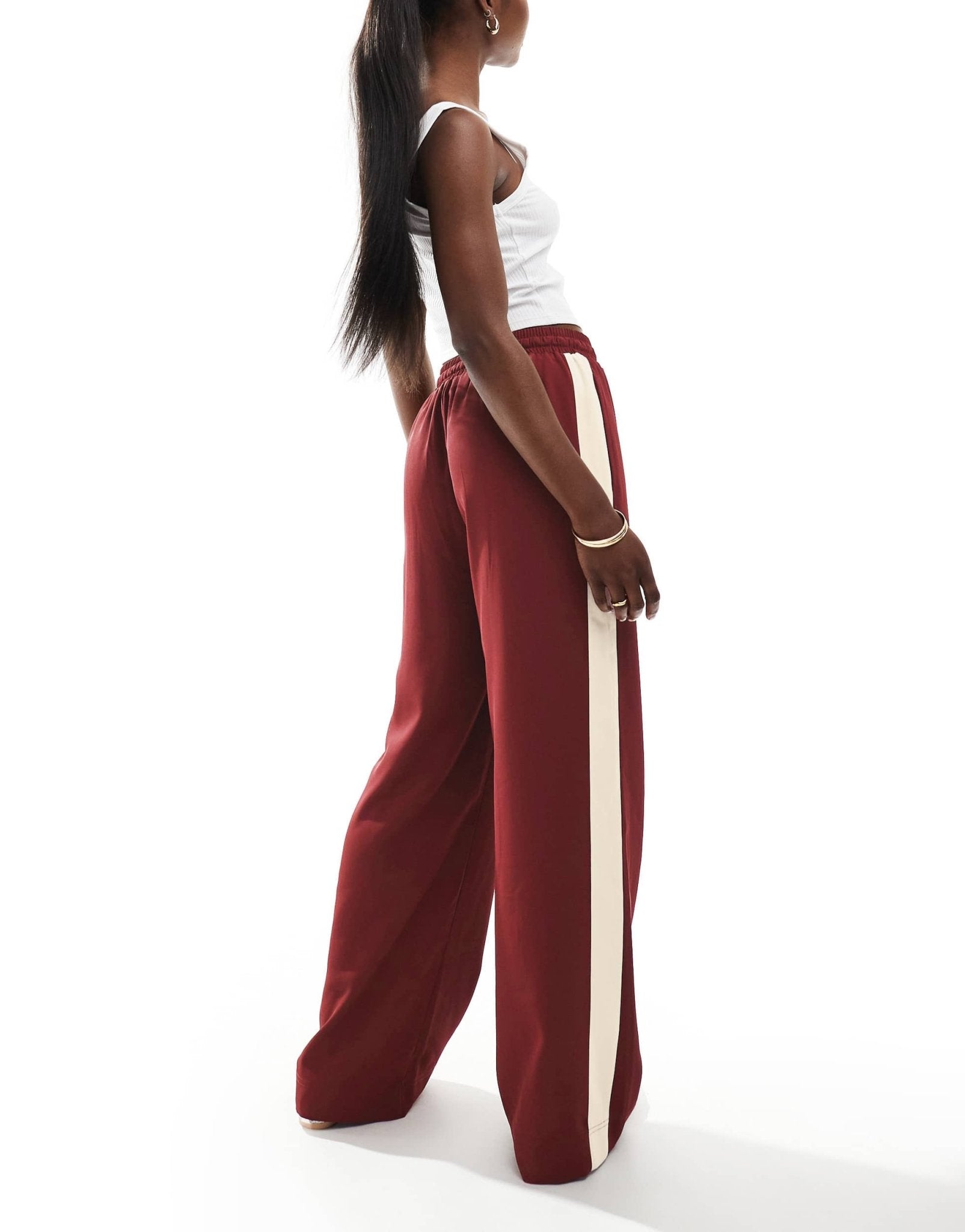 ASOS DESIGN pull on trousers with contrast panel in dark cherry - ASOS Sample Sale