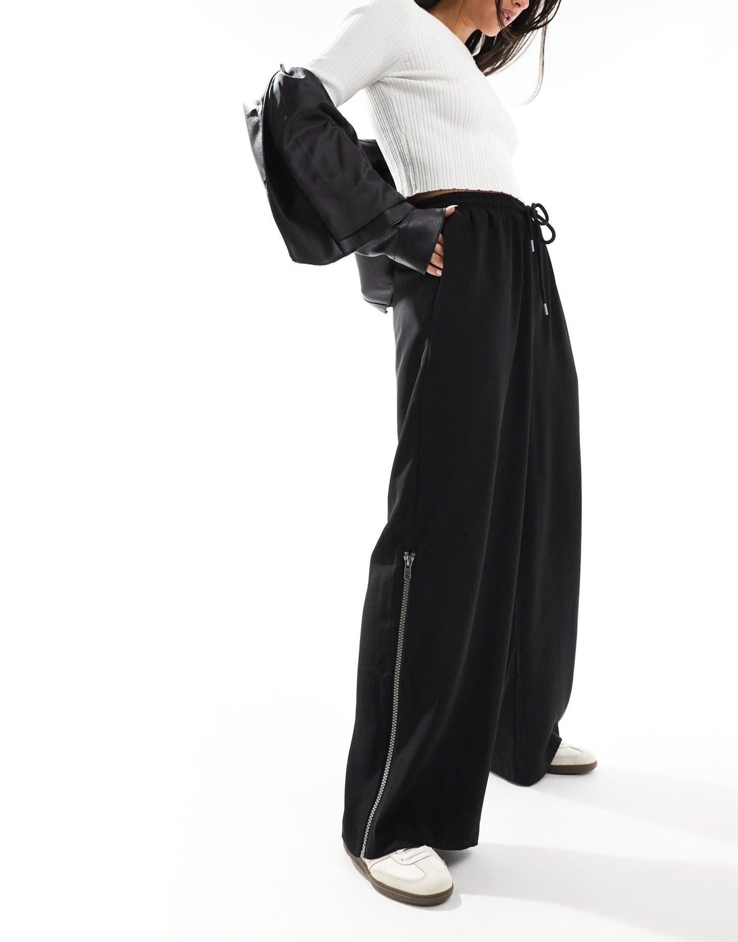 ASOS DESIGN pull on trousers with side zip detail in black - ASOS Sample Sale