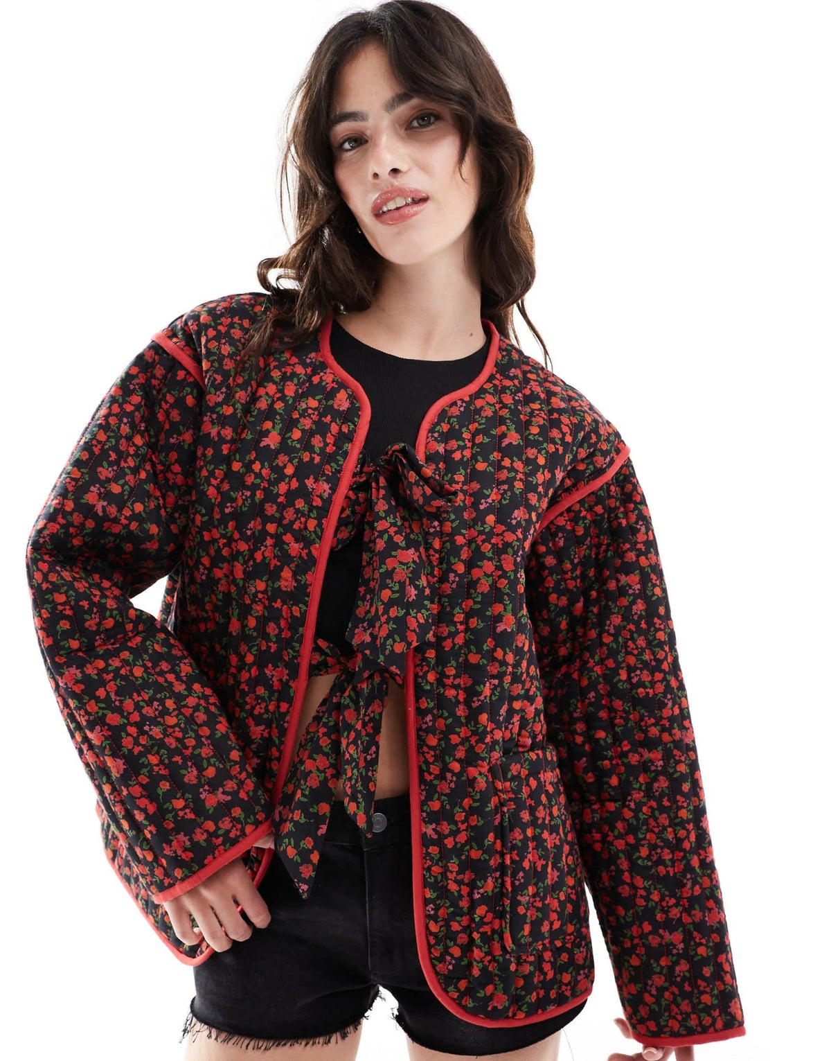 ASOS DESIGN quilted floral jacket in red - ASOS Sample Sale