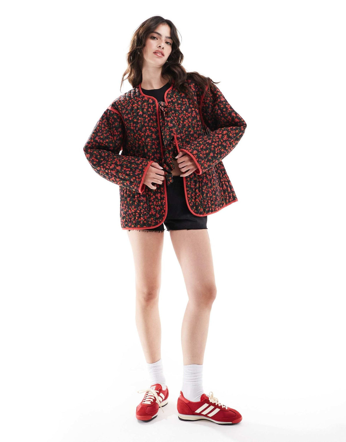 ASOS DESIGN quilted floral jacket in red - ASOS Sample Sale