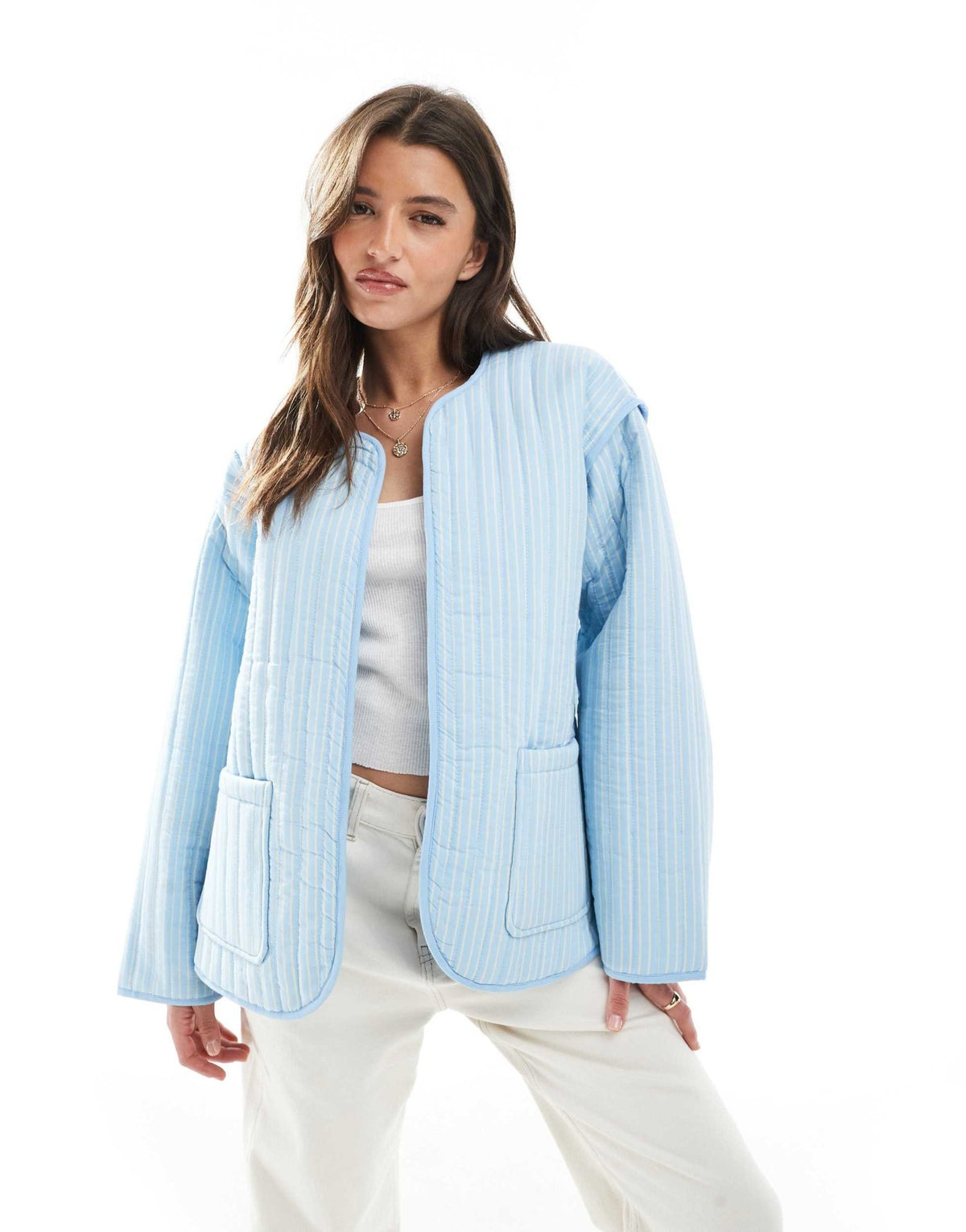 ASOS DESIGN quilted stripe jacket in blue - ASOS Sample Sale