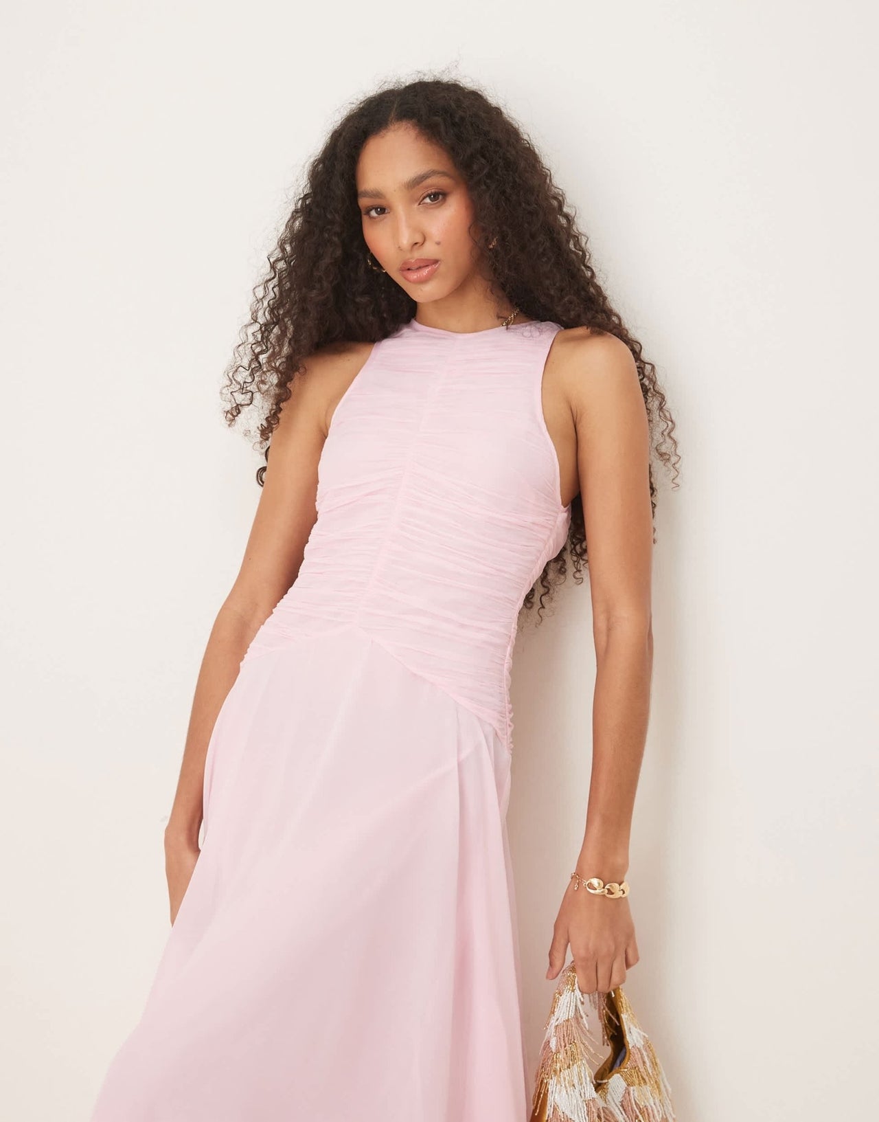 ASOS DESIGN racer neck ruched bodice dropped waist maxi dress in light pink - ASOS Sample Sale
