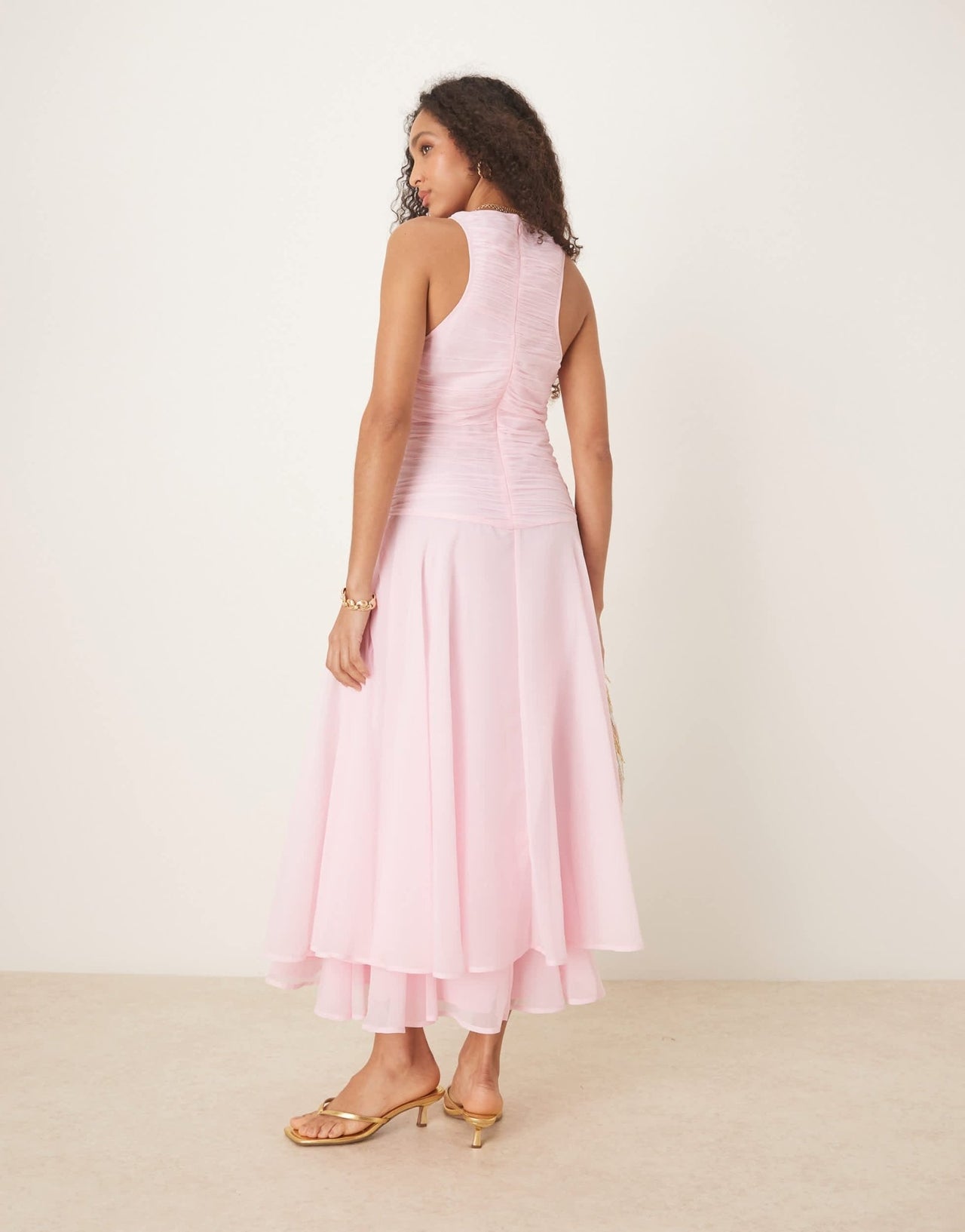 ASOS DESIGN racer neck ruched bodice dropped waist maxi dress in light pink - ASOS Sample Sale