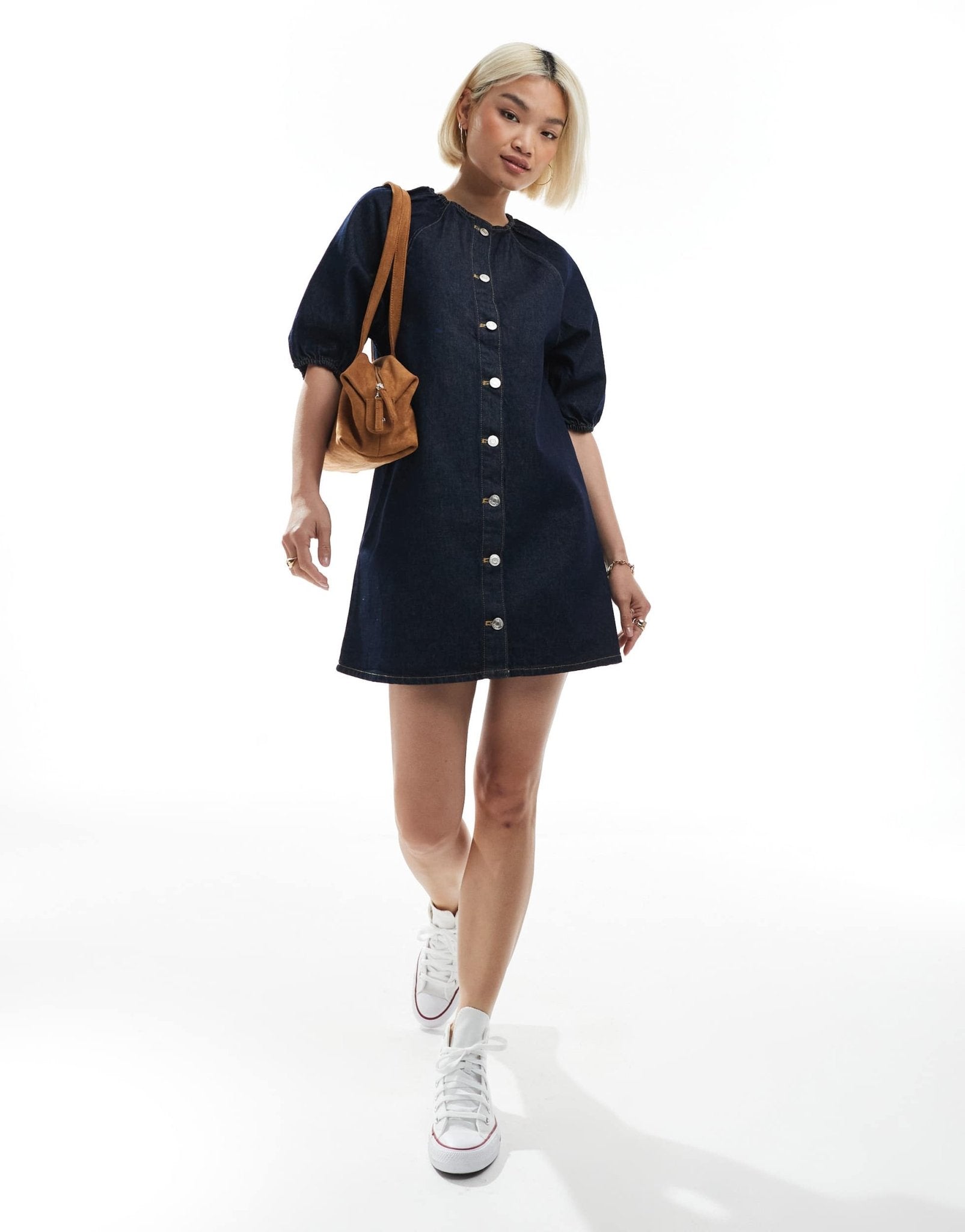 ASOS DESIGN raglan puff sleeve denim mini dress in rinse wash - ASOS Sample Sale