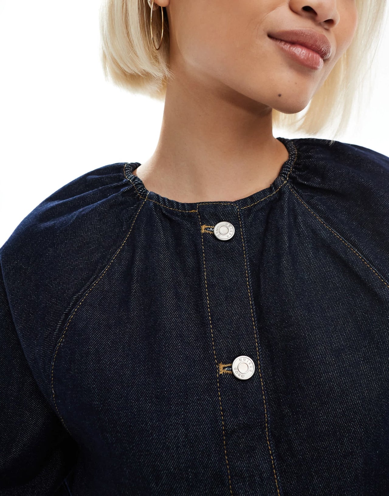 ASOS DESIGN raglan puff sleeve denim mini dress in rinse wash - ASOS Sample Sale