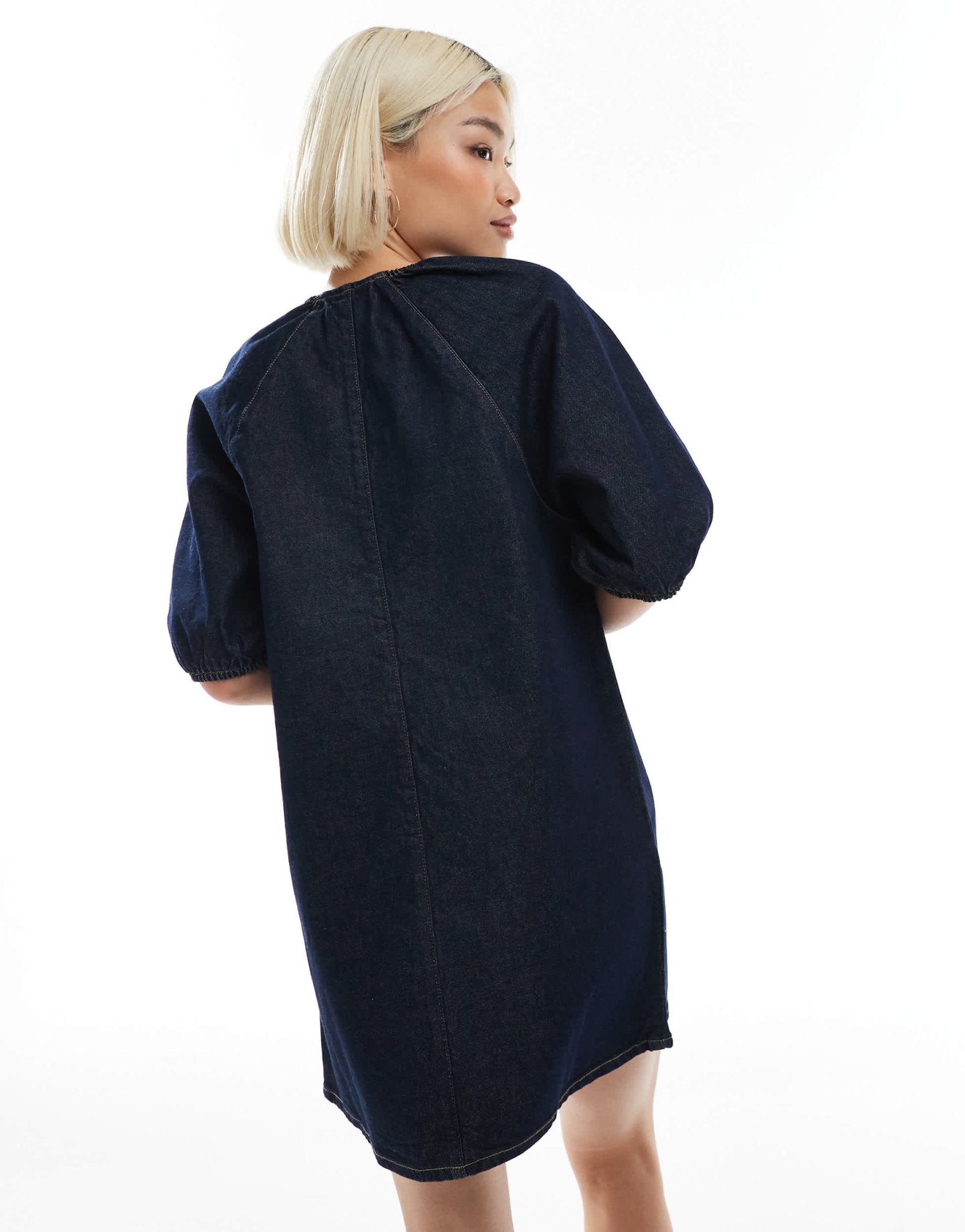 ASOS DESIGN raglan puff sleeve denim mini dress in rinse wash - ASOS Sample Sale