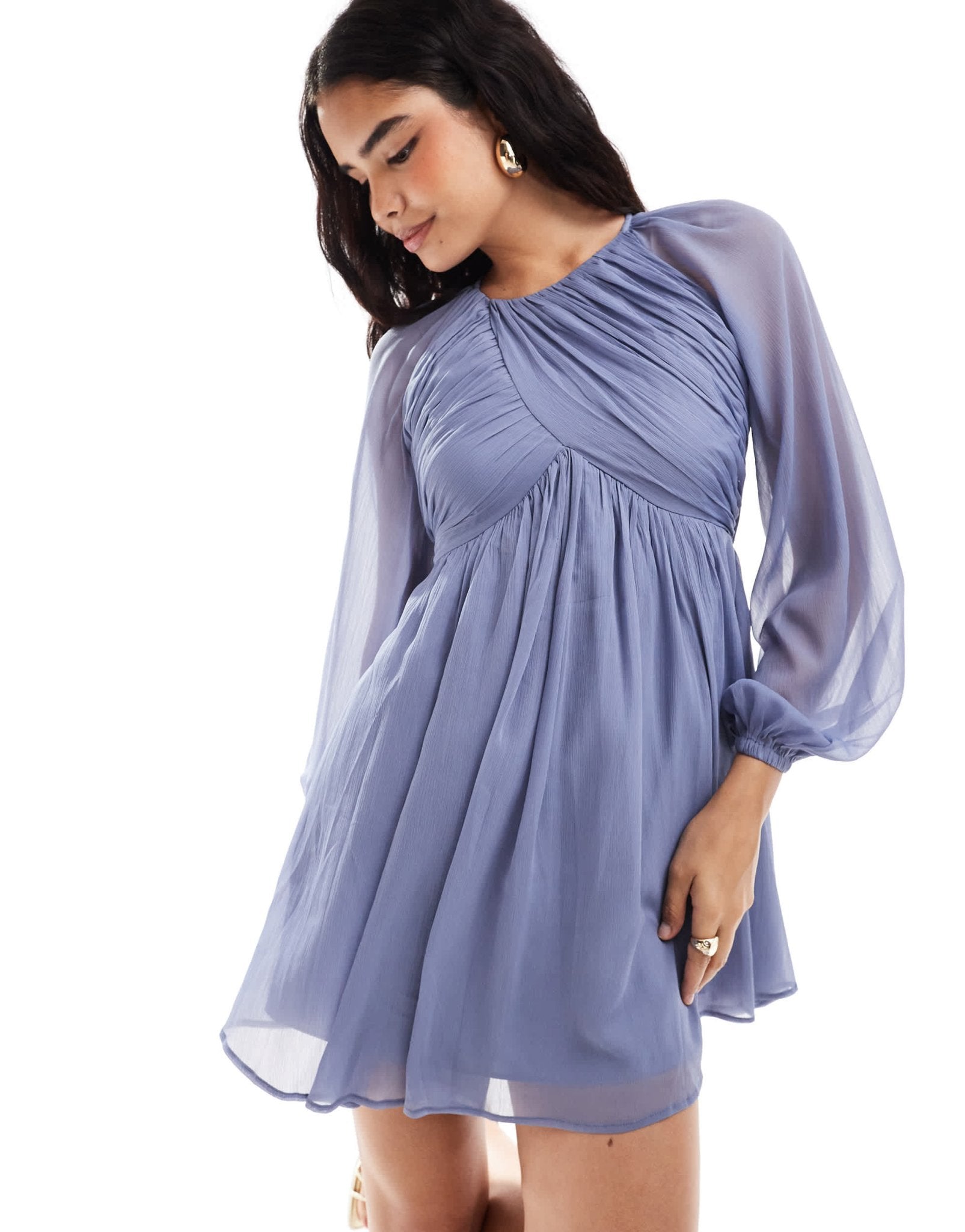 ASOS DESIGN raglan sleeve wafty mini dress with open back in dusky blue - ASOS Sample Sale