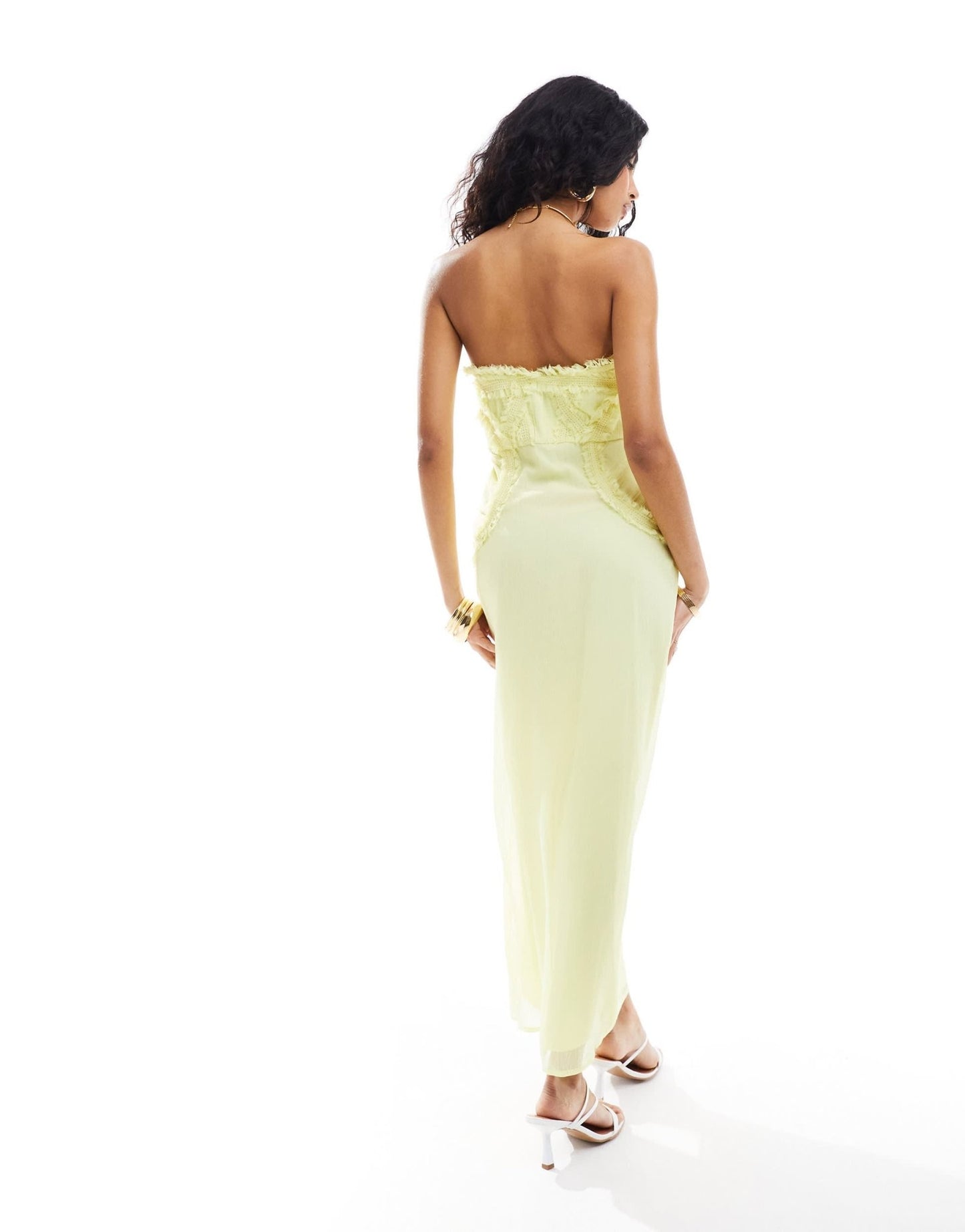 ASOS DESIGN raw edge corset detail midi dress with wrap skirt in lemon yellow - ASOS Sample Sale