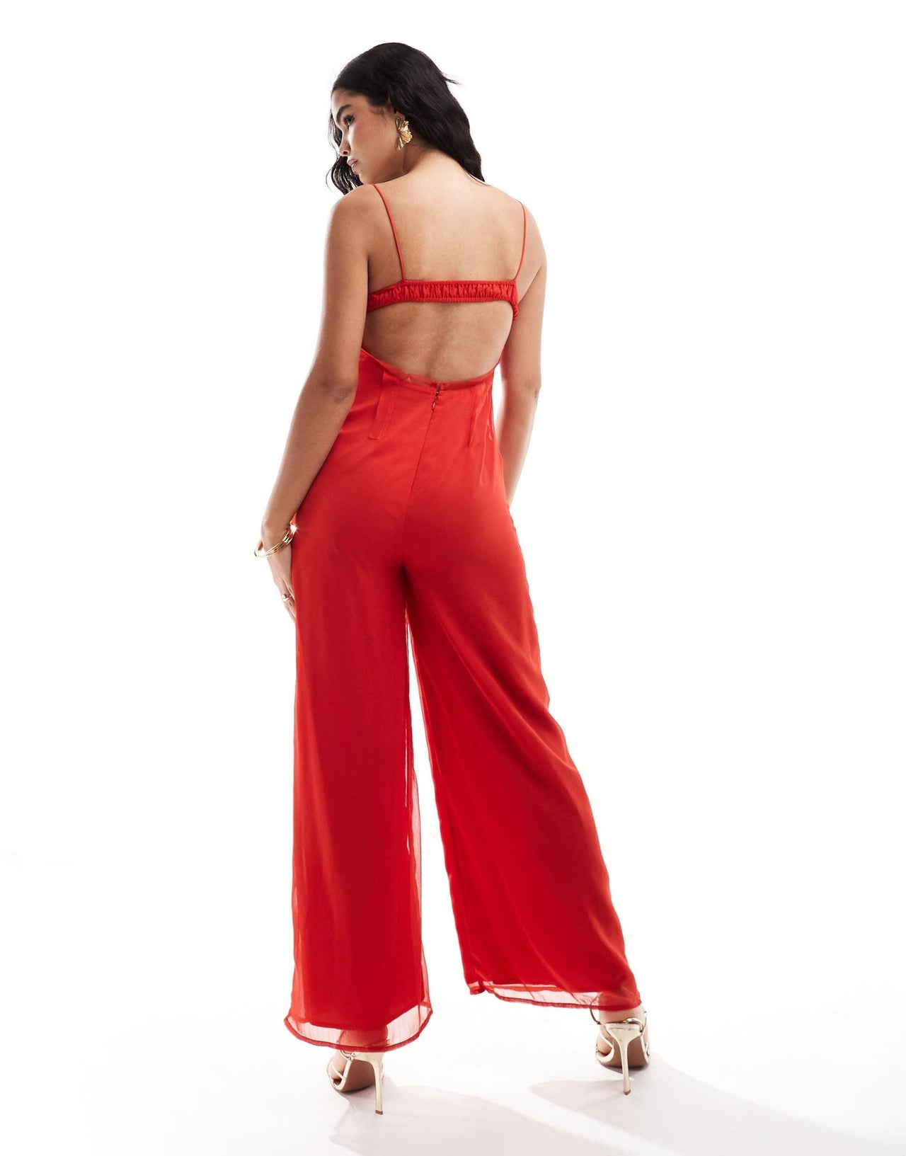 ASOS DESIGN raw edge corset panelled jumpsuit with cut out in red - ASOS Sample Sale