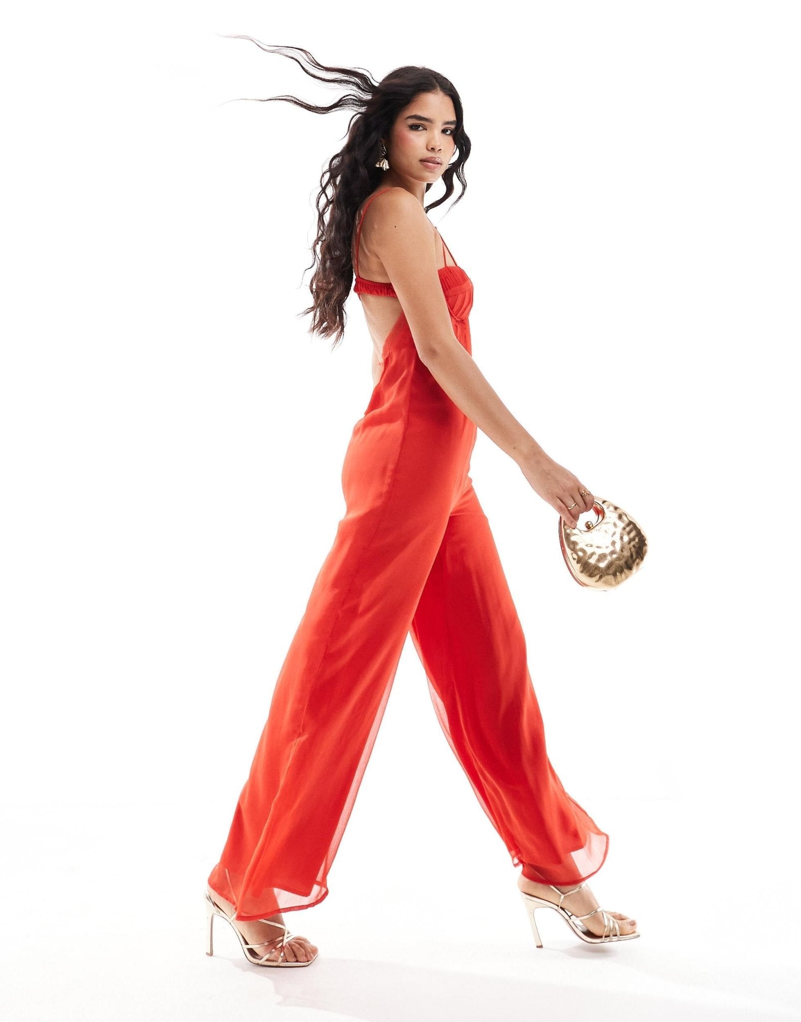 ASOS DESIGN raw edge corset panelled jumpsuit with cut out in red - ASOS Sample Sale