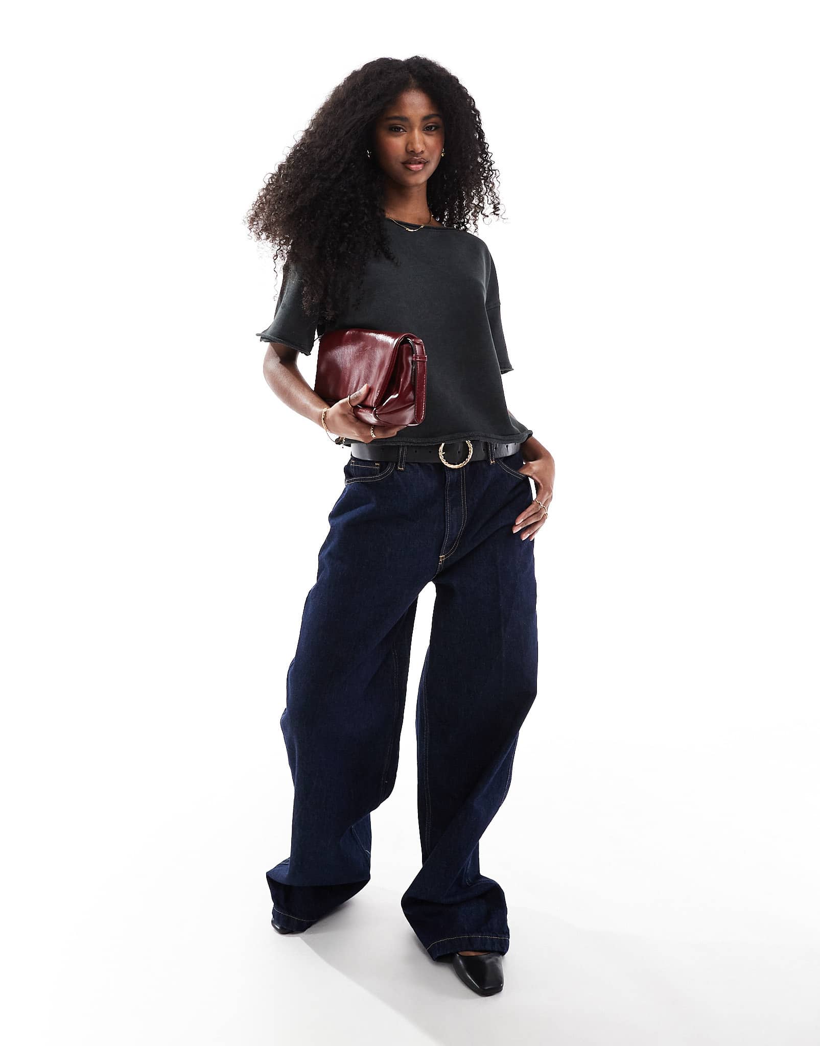 ASOS DESIGN raw edge loop back boxy t-shirt in washed charcoal - ASOS Sample Sale