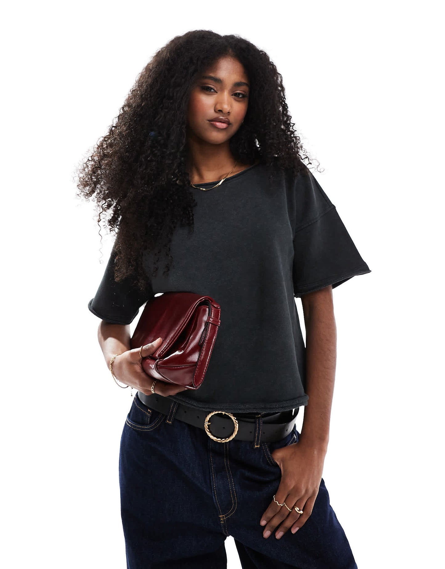 ASOS DESIGN raw edge loop back boxy t-shirt in washed charcoal - ASOS Sample Sale