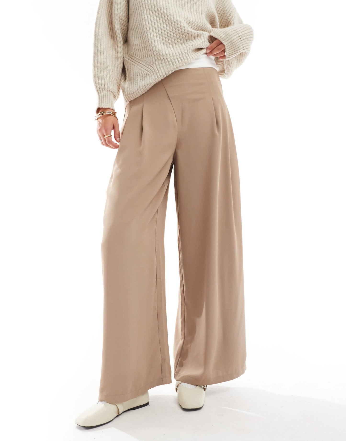 ASOS DESIGN raw edge trim wide leg trouser in camel - ASOS Sample Sale