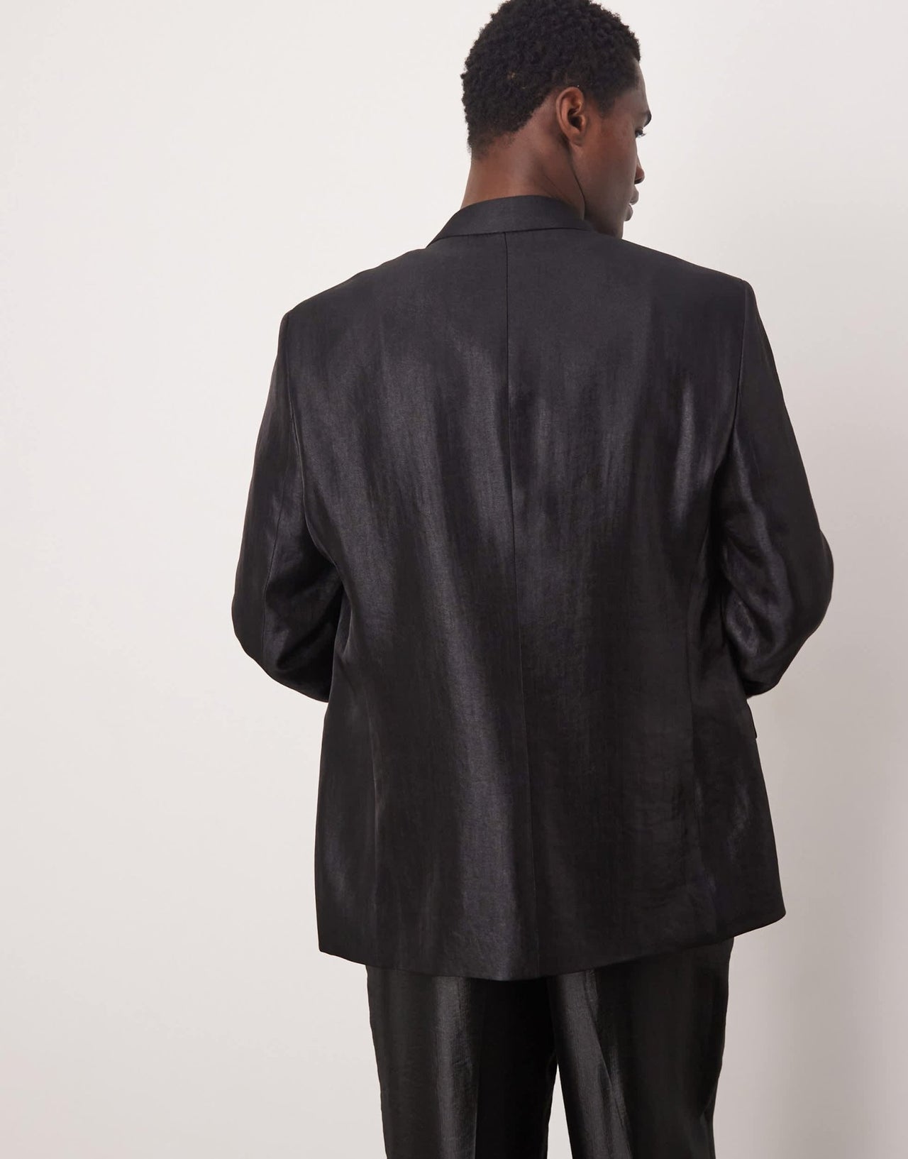 ASOS DESIGN regular double breasted suit jacket in black metallic satin - ASOS Sample Sale