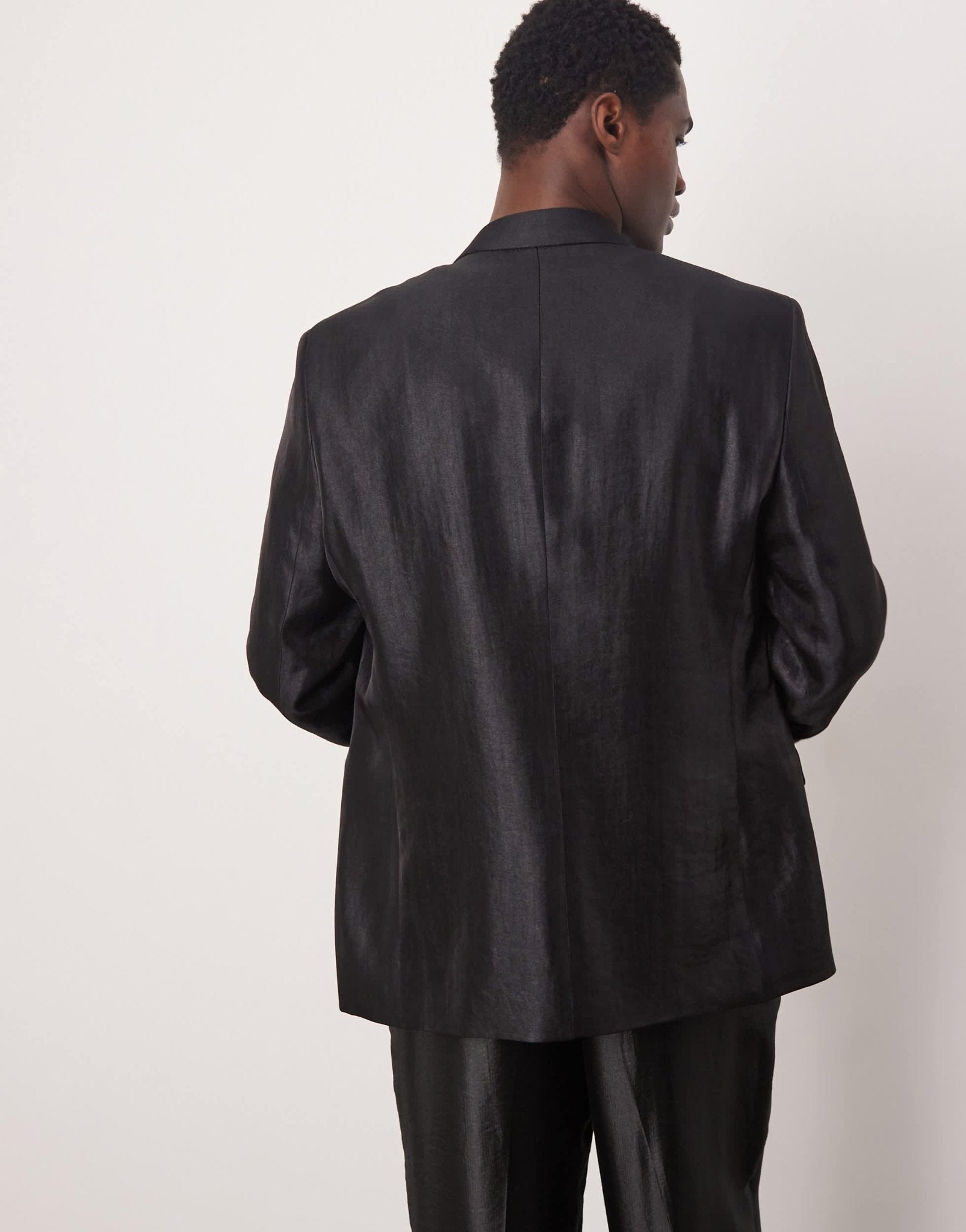 ASOS DESIGN regular double breasted suit jacket in black metallic satin - ASOS Sample Sale