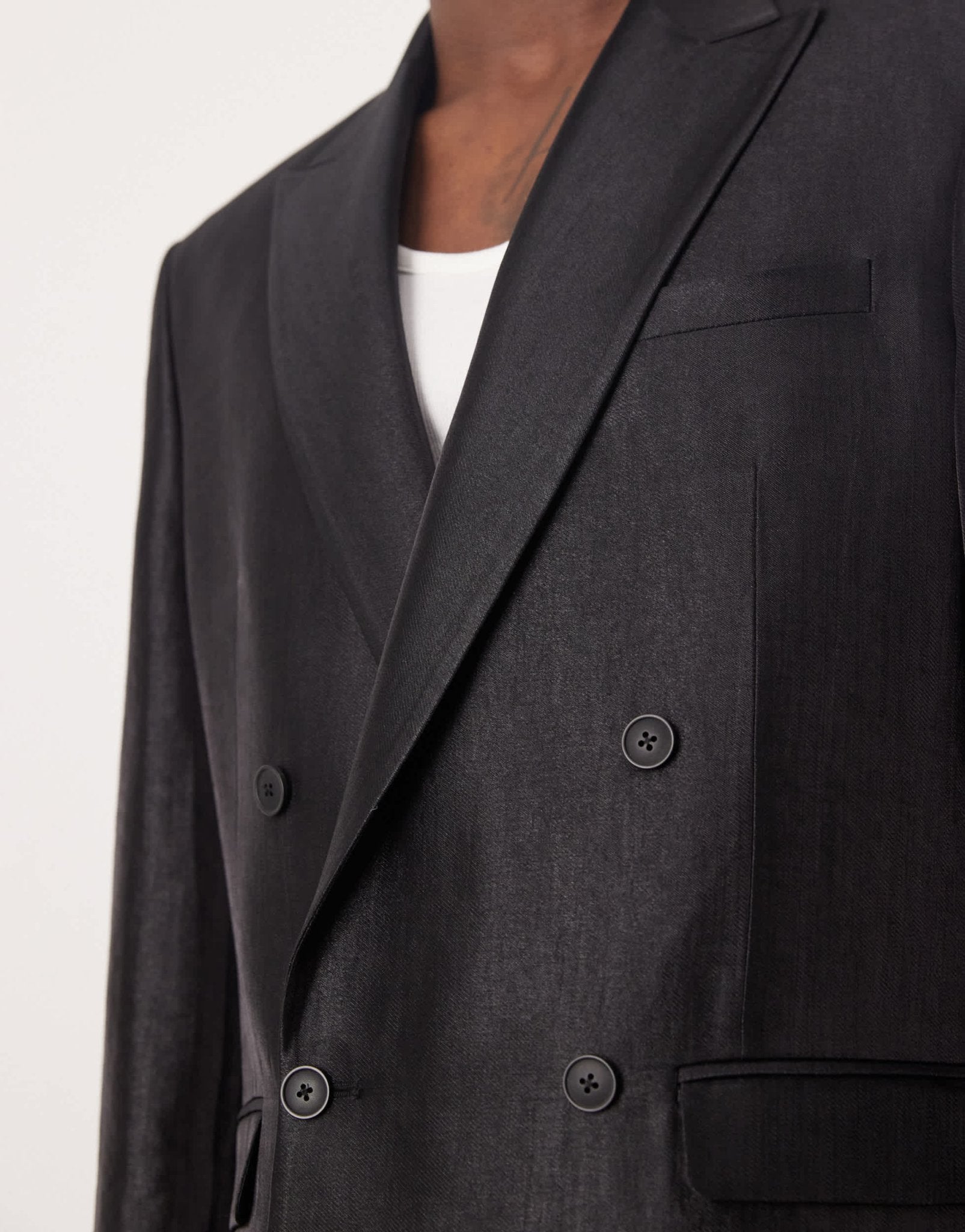 ASOS DESIGN regular double breasted suit jacket in black metallic satin - ASOS Sample Sale