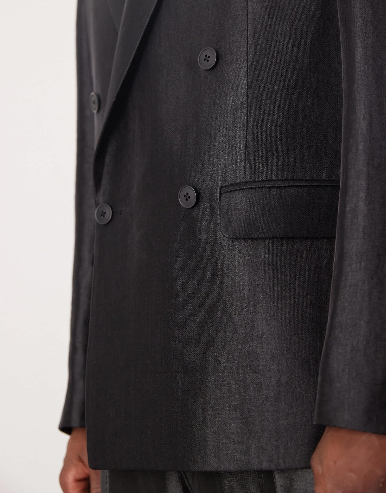 ASOS DESIGN regular double breasted suit jacket in black metallic satin - ASOS Sample Sale