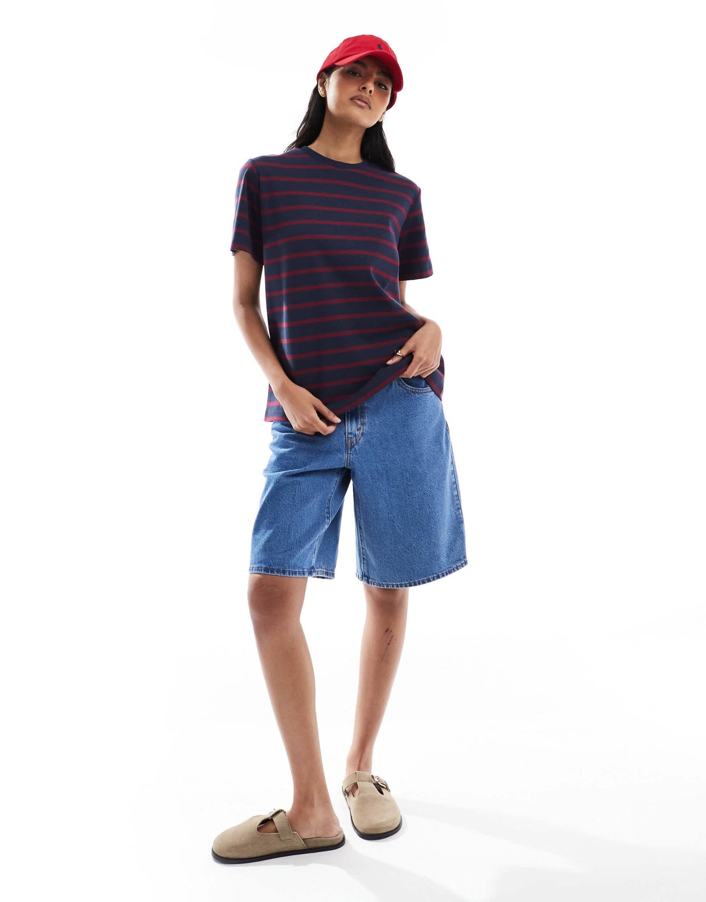 ASOS DESIGN regular fit t-shirt with burgundy and navy stripe design - ASOS Sample Sale