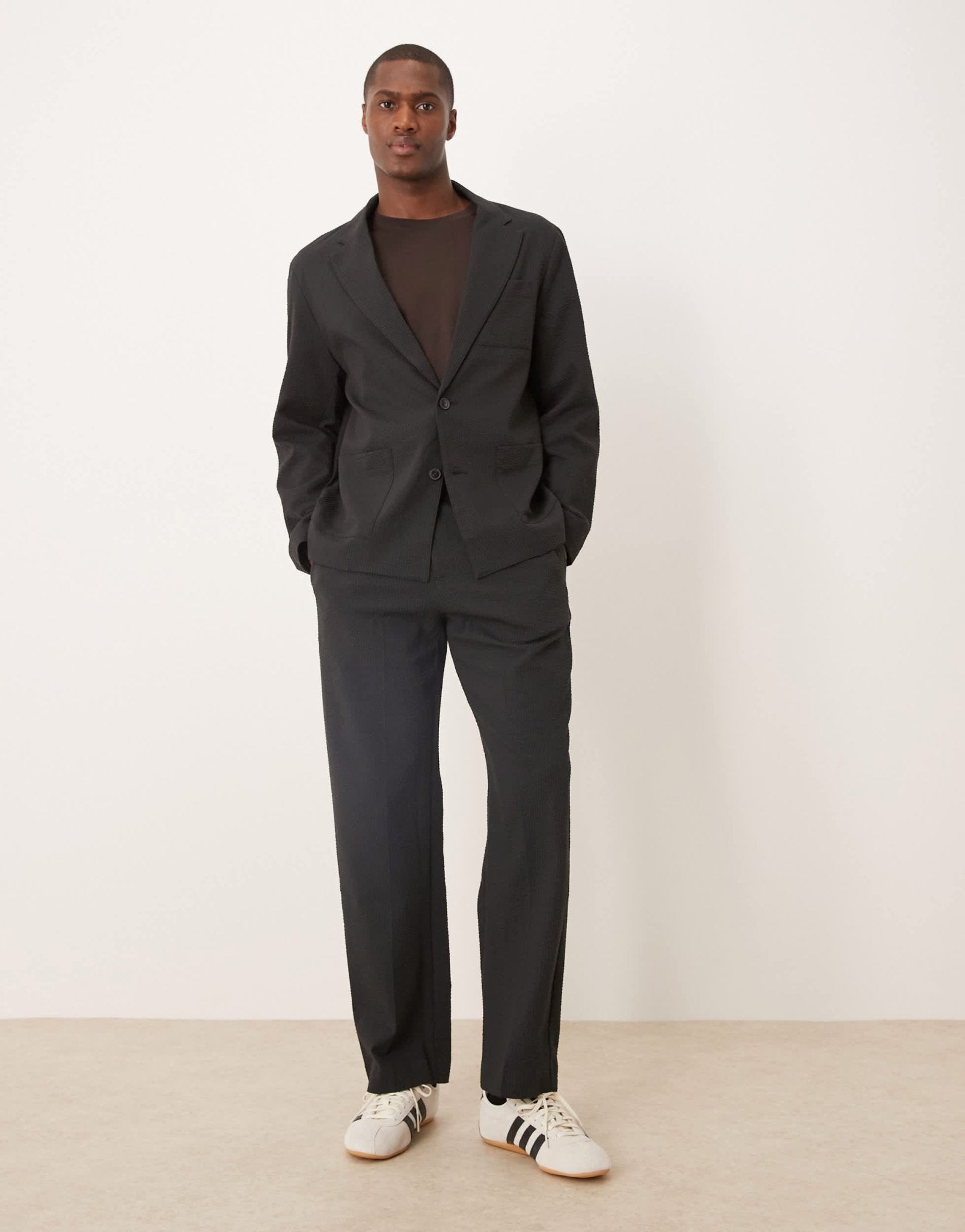 ASOS DESIGN regular suit jacket in black seersucker fabric - ASOS Sample Sale