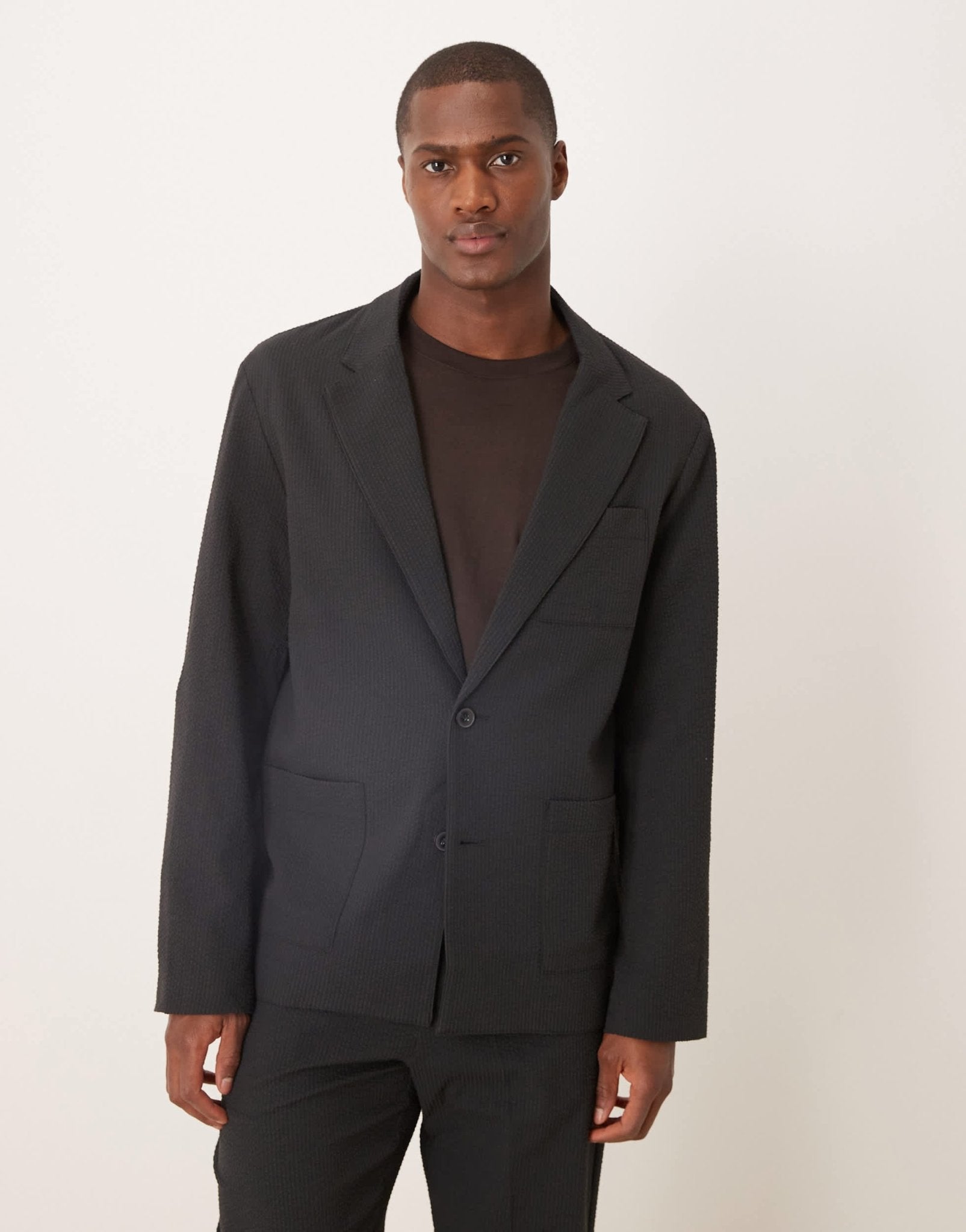 ASOS DESIGN regular suit jacket in black seersucker fabric - ASOS Sample Sale