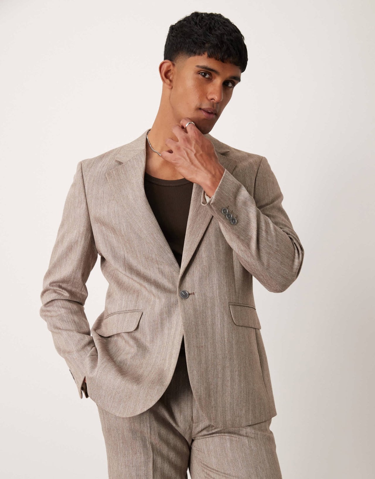 ASOS DESIGN regular suit jacket in light brown herringbone - ASOS Sample Sale