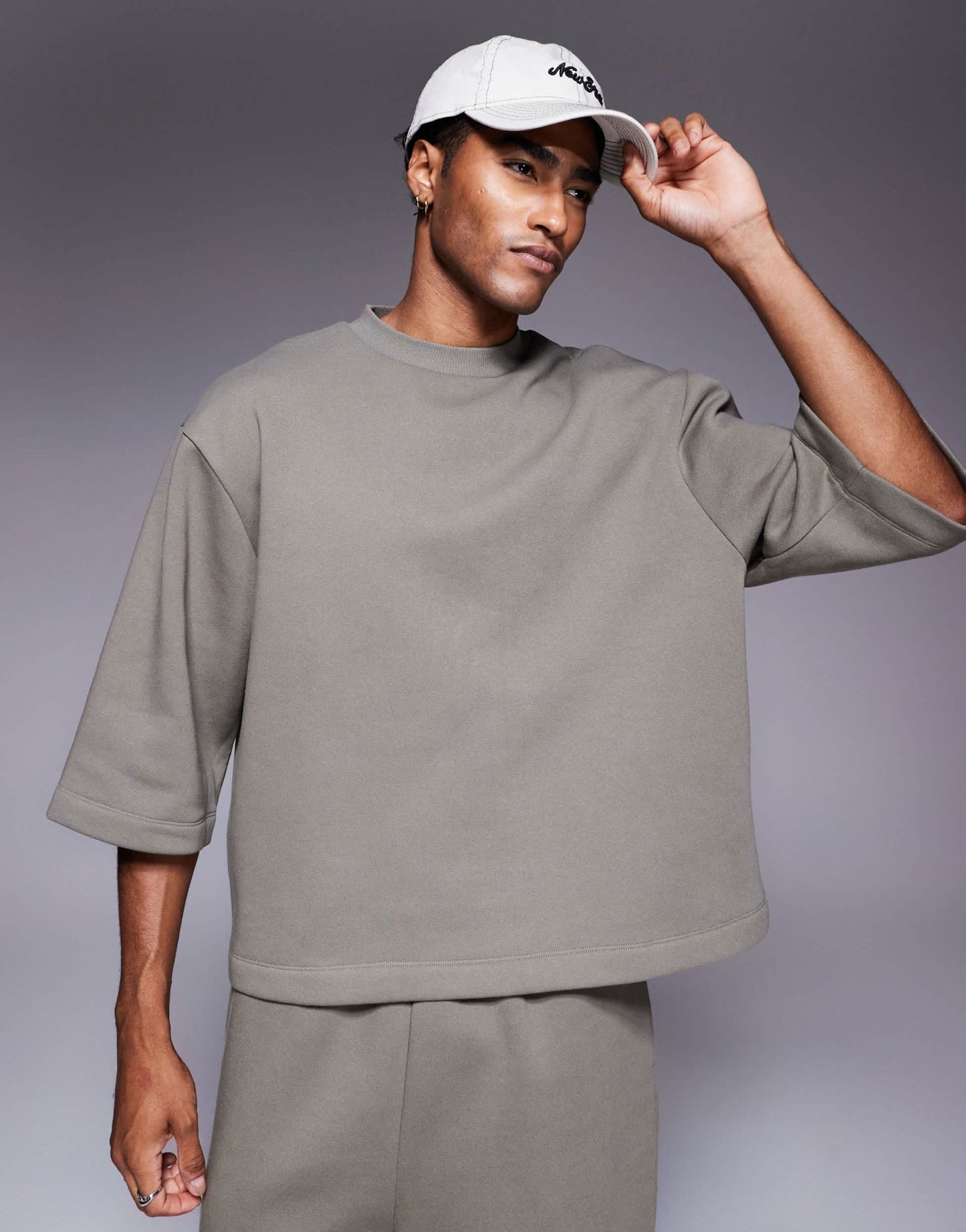 ASOS DESIGN relaxed 3/4 sleeve sweatshirt in khaki - ASOS Sample Sale