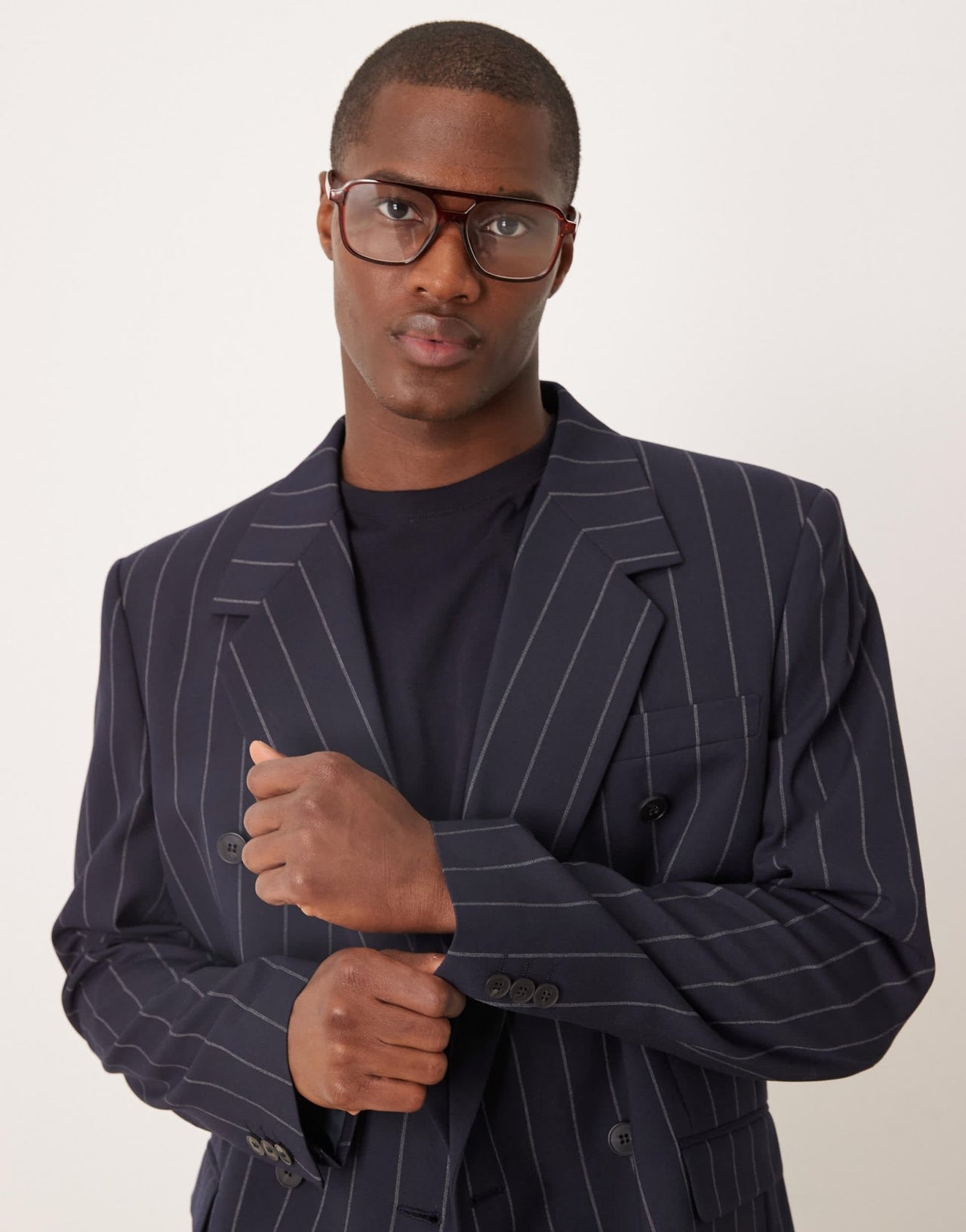 ASOS DESIGN relaxed blazer in navy pinstripe - ASOS Sample Sale
