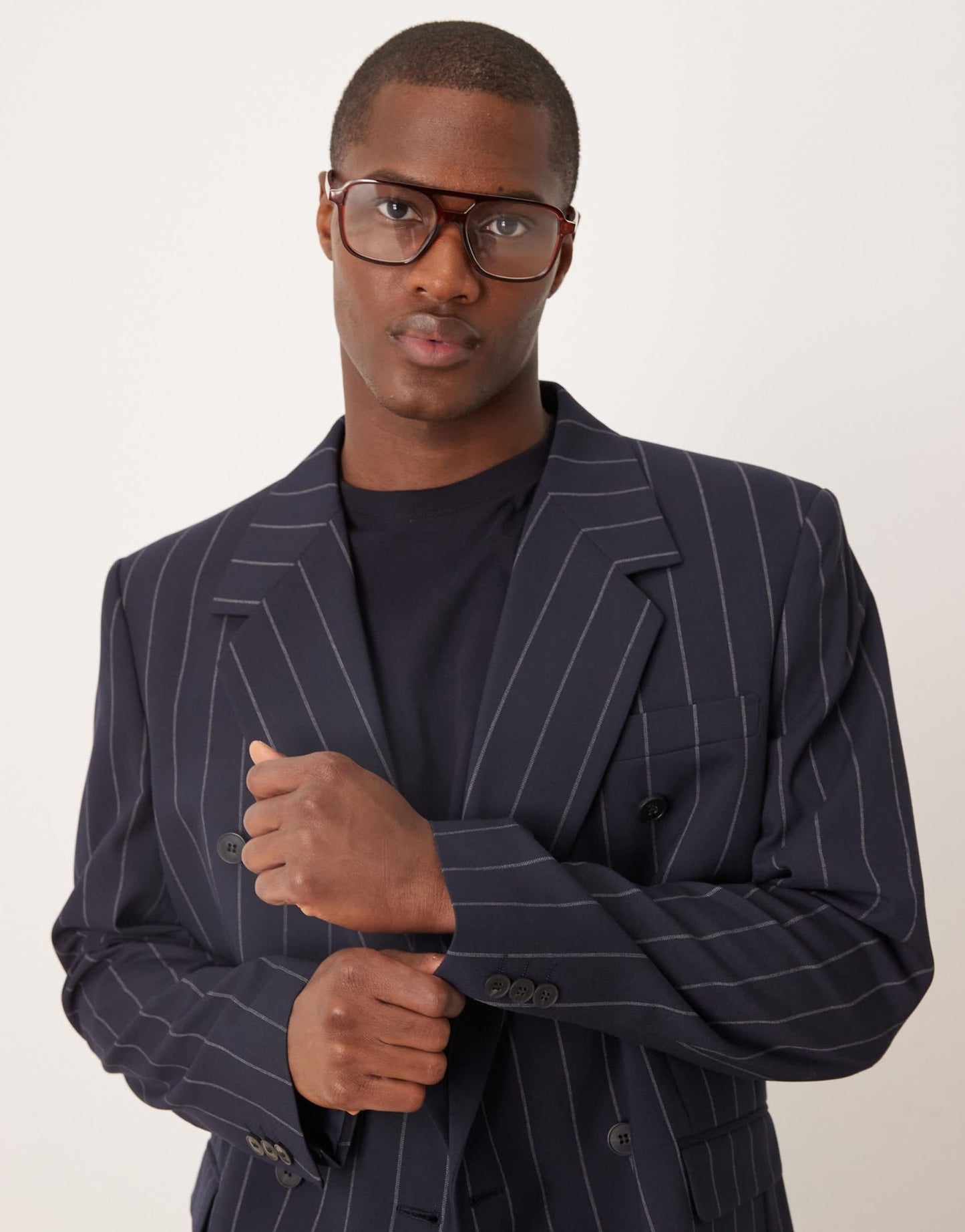 ASOS DESIGN relaxed blazer in navy pinstripe - ASOS Sample Sale