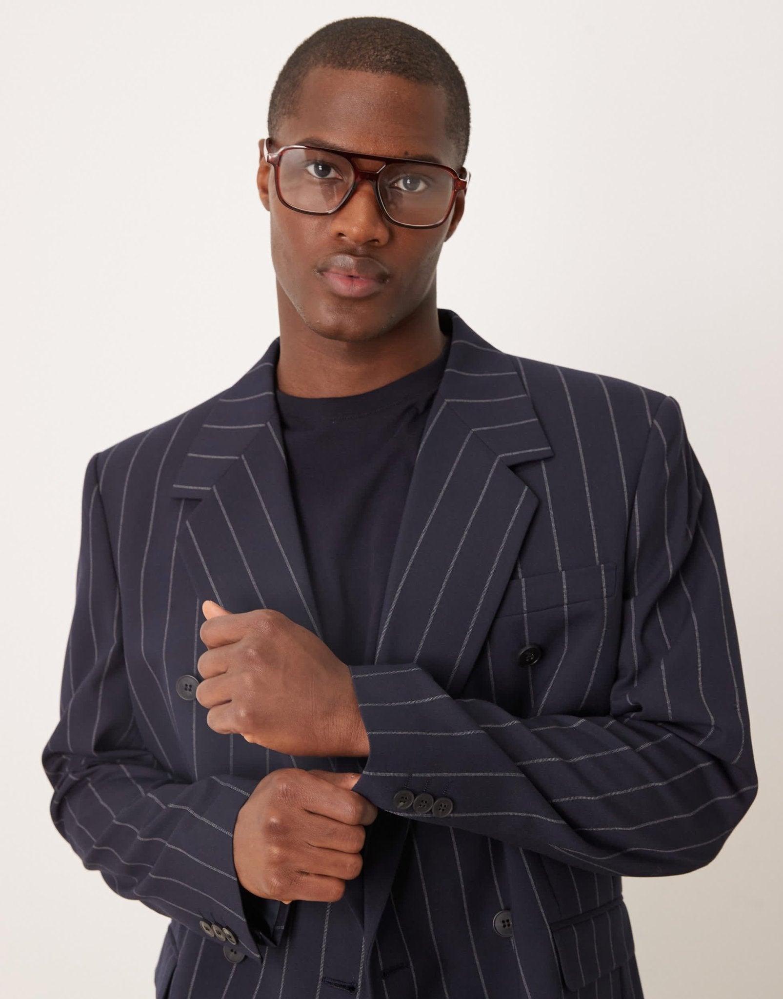 ASOS DESIGN relaxed blazer in navy pinstripe - ASOS Sample Sale