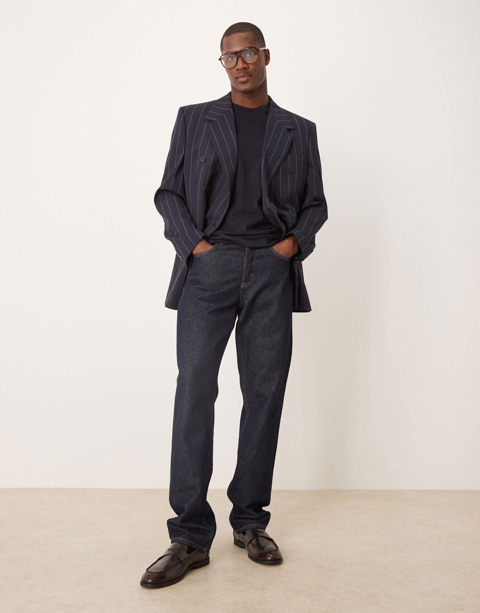 ASOS DESIGN relaxed blazer in navy pinstripe - ASOS Sample Sale