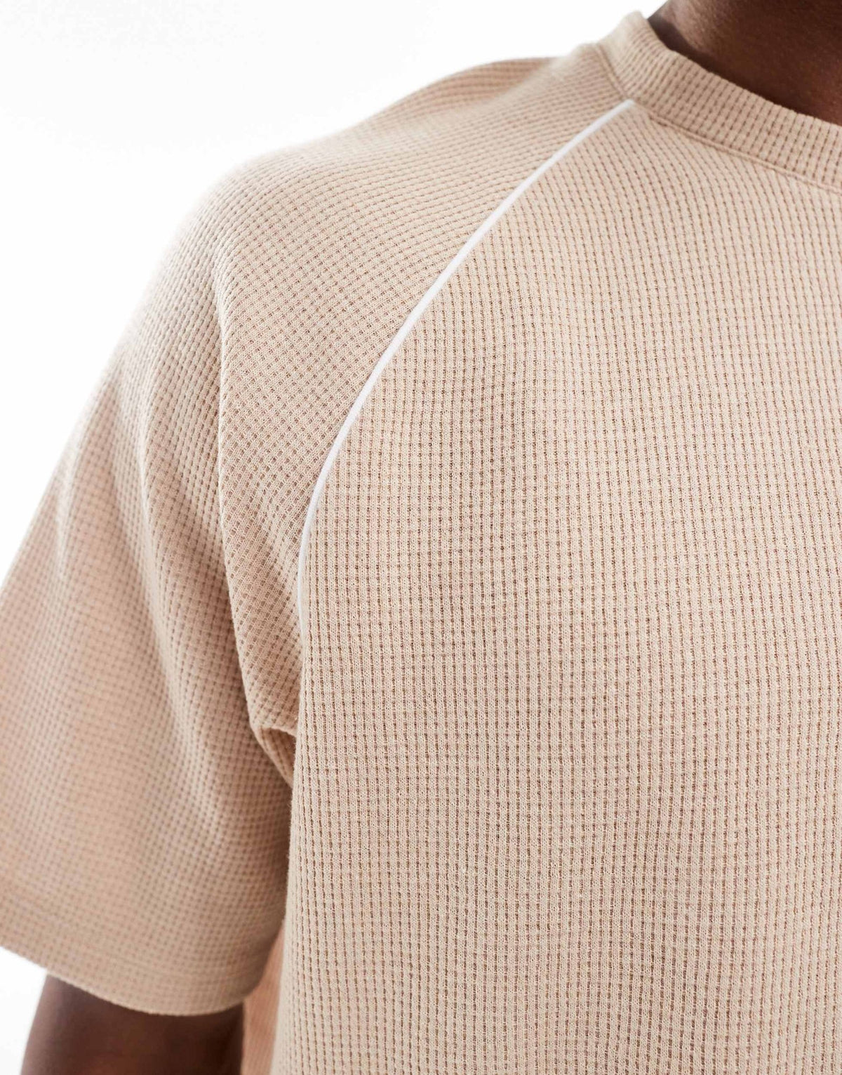 ASOS DESIGN relaxed boxy oversized polo shirt with lace panels in neutral - ASOS Sample Sale