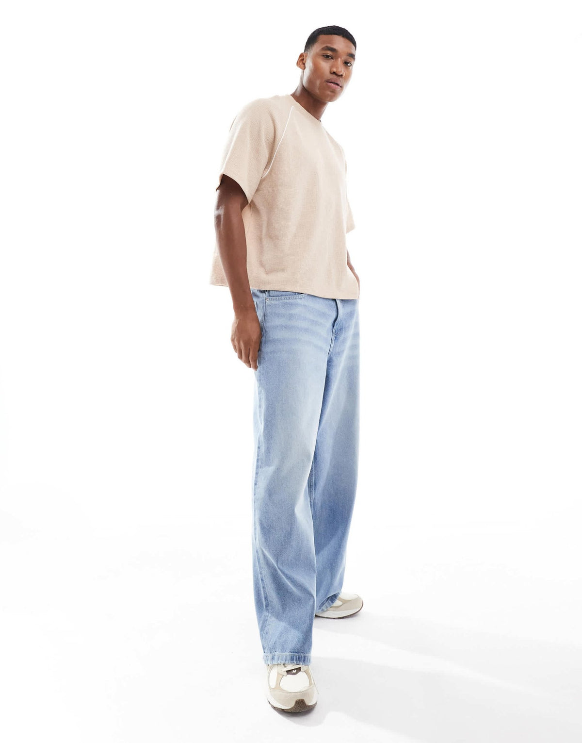 ASOS DESIGN relaxed boxy oversized polo shirt with lace panels in neutral - ASOS Sample Sale