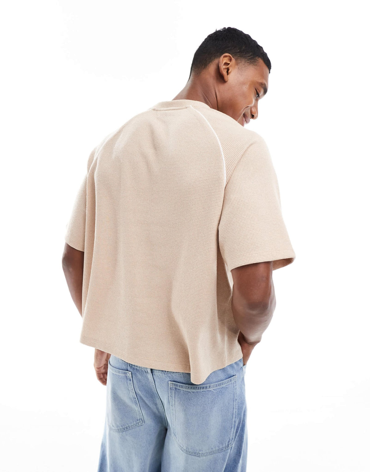 ASOS DESIGN relaxed boxy oversized polo shirt with lace panels in neutral - ASOS Sample Sale