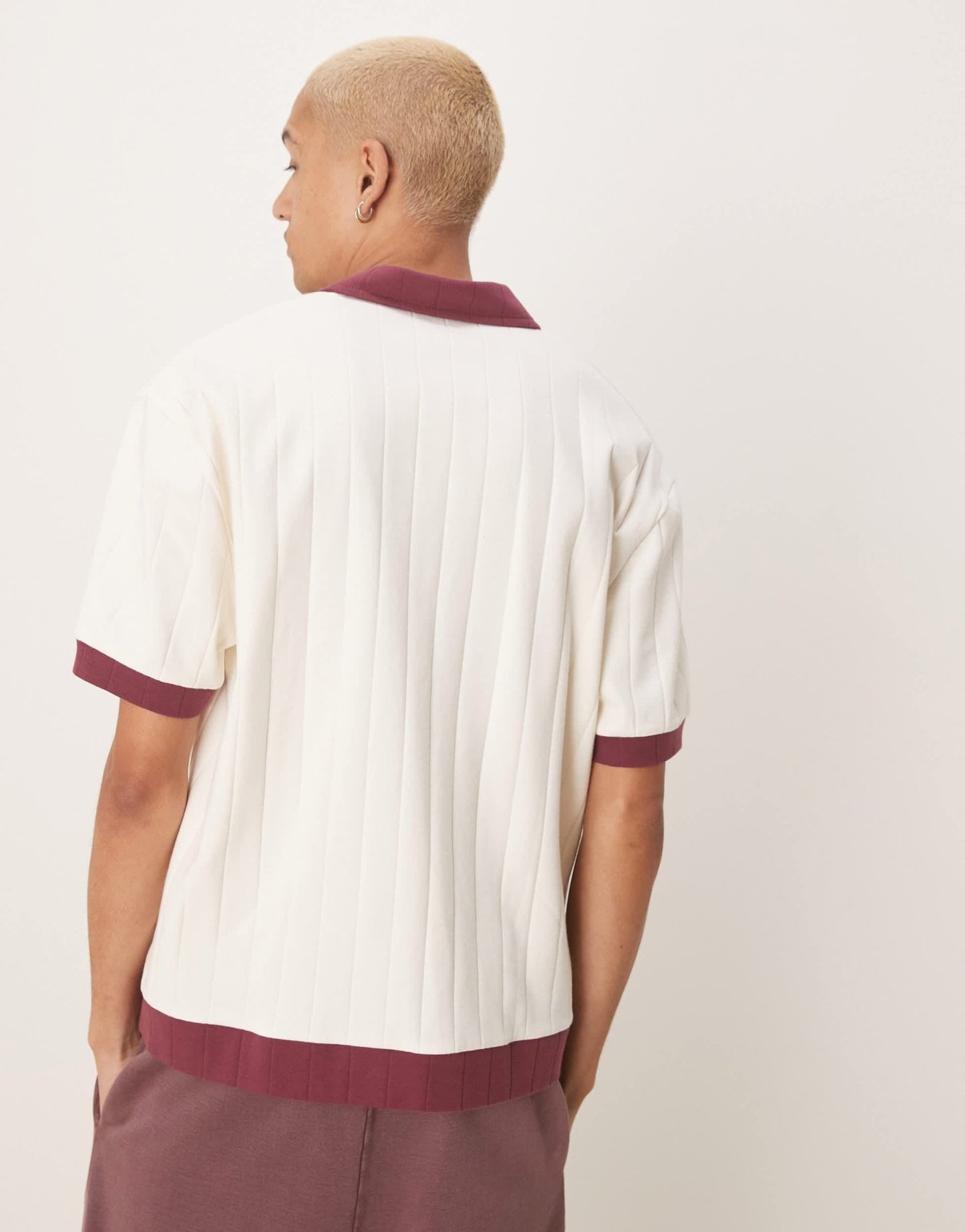 ASOS DESIGN relaxed boxy polo t-shirt with contrast collar in cream rib - ASOS Sample Sale