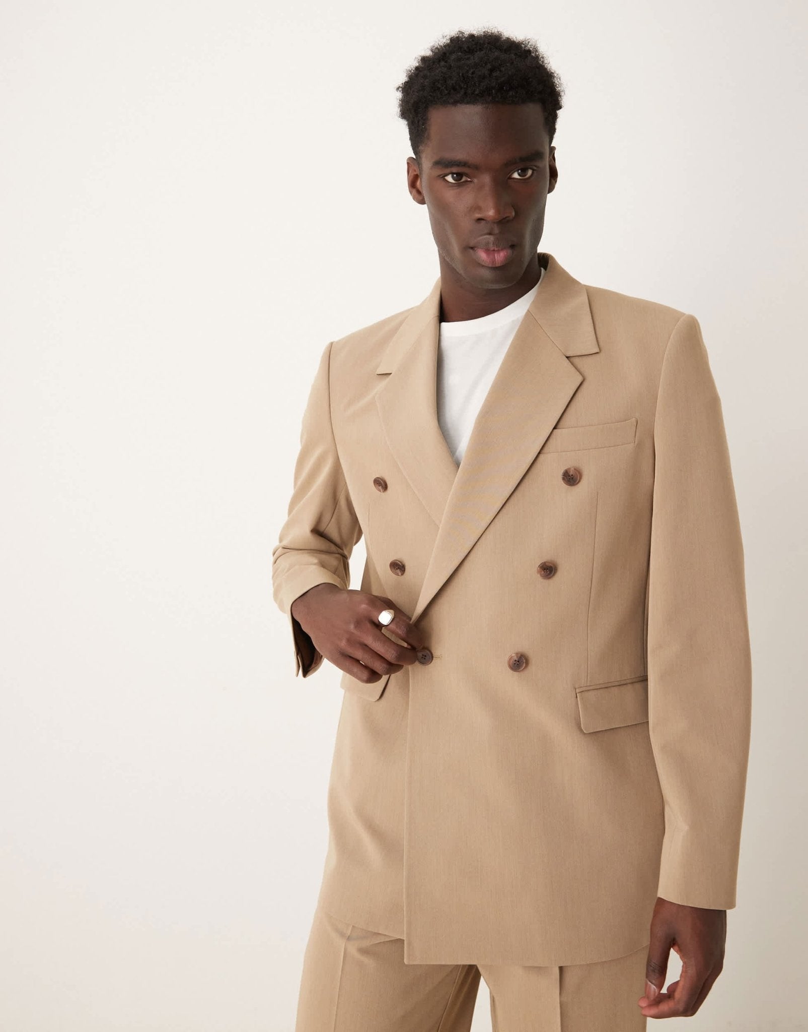 ASOS DESIGN relaxed double breasted suit jacket in dark stone - ASOS Sample Sale