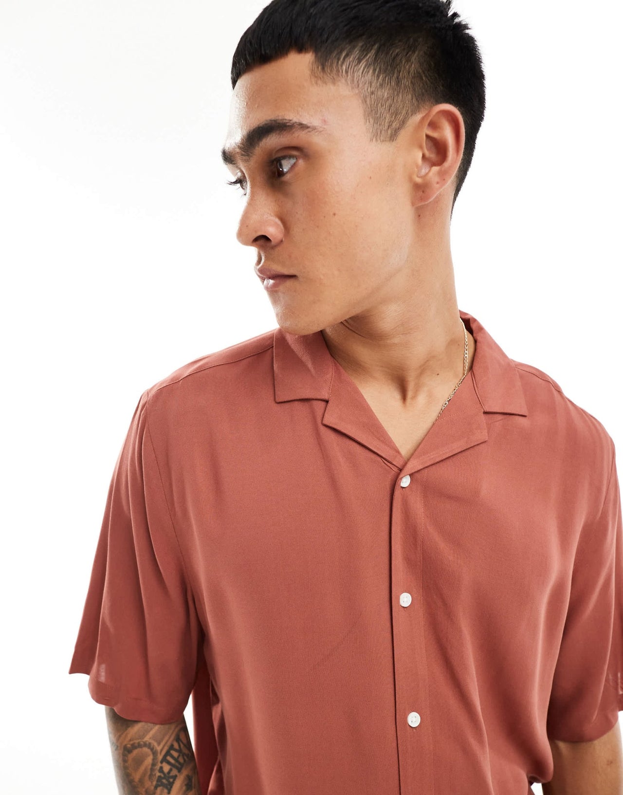 ASOS DESIGN relaxed fit viscose shirt with revere collar in rust brown - ASOS Sample Sale