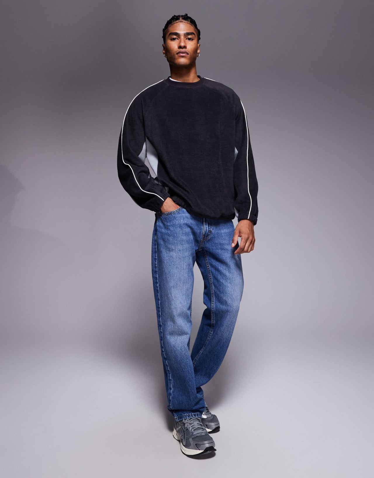 ASOS DESIGN relaxed fleece sweatshirt with piping and colour block in grey - ASOS Sample Sale