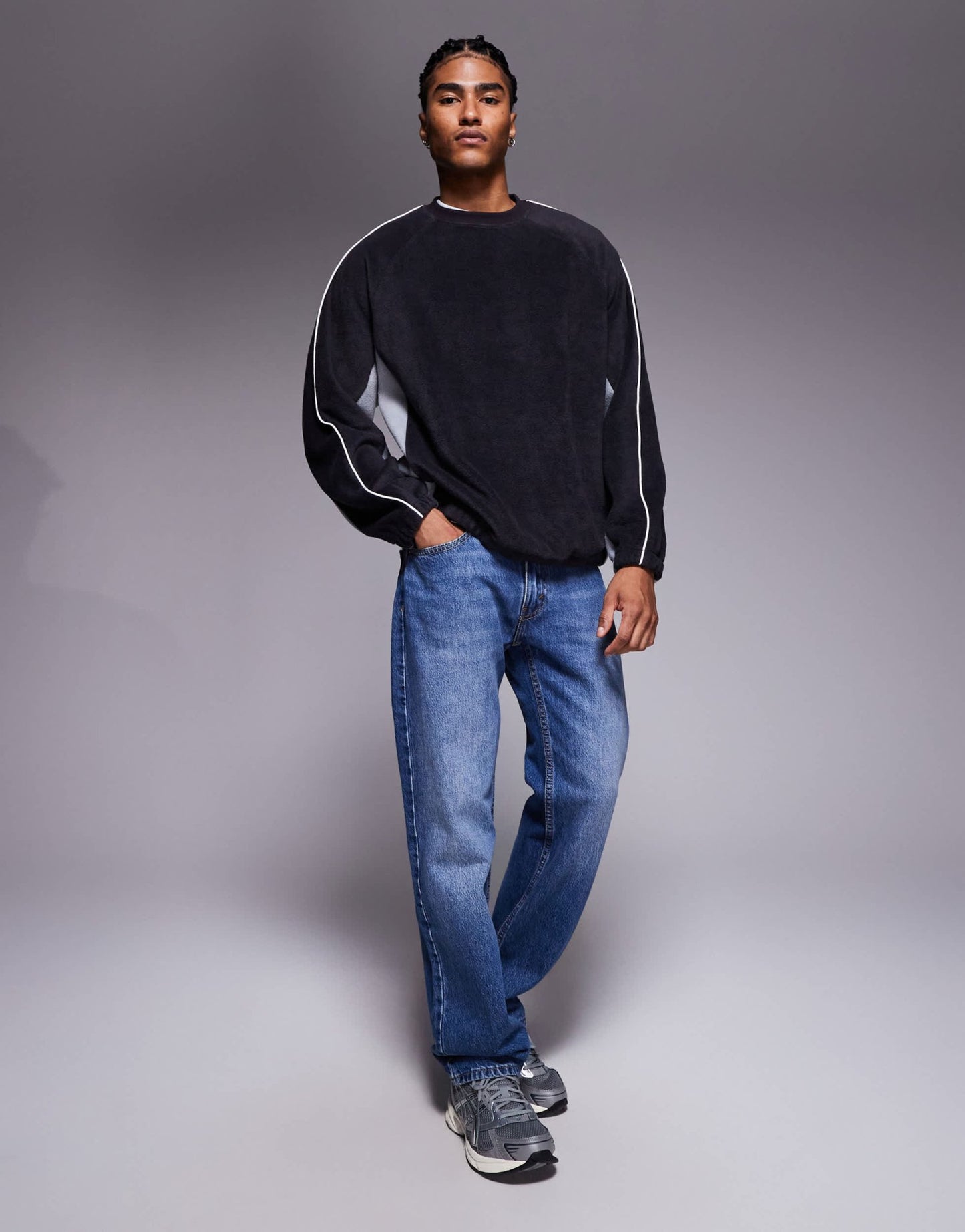 ASOS DESIGN relaxed fleece sweatshirt with piping and colour block in grey - ASOS Sample Sale