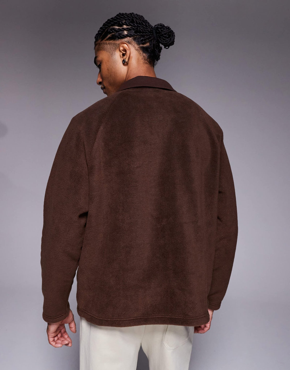 ASOS DESIGN relaxed fleece sweatshirt with ribbed collar in brown - ASOS Sample Sale