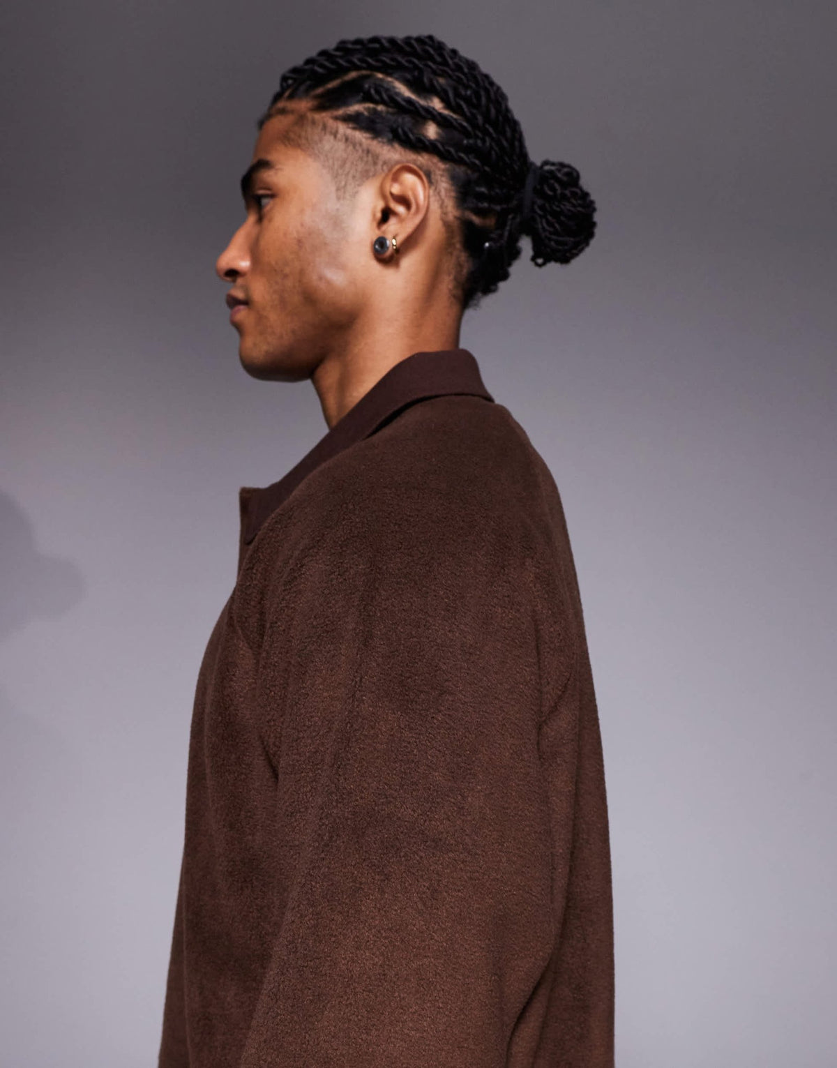 ASOS DESIGN relaxed fleece sweatshirt with ribbed collar in brown - ASOS Sample Sale