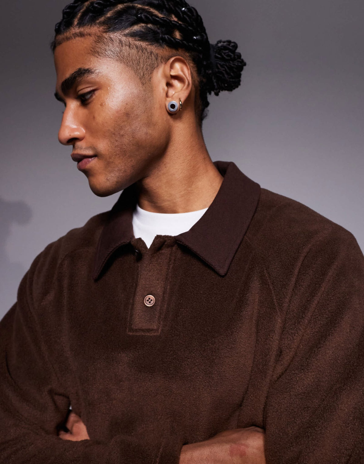 ASOS DESIGN relaxed fleece sweatshirt with ribbed collar in brown - ASOS Sample Sale